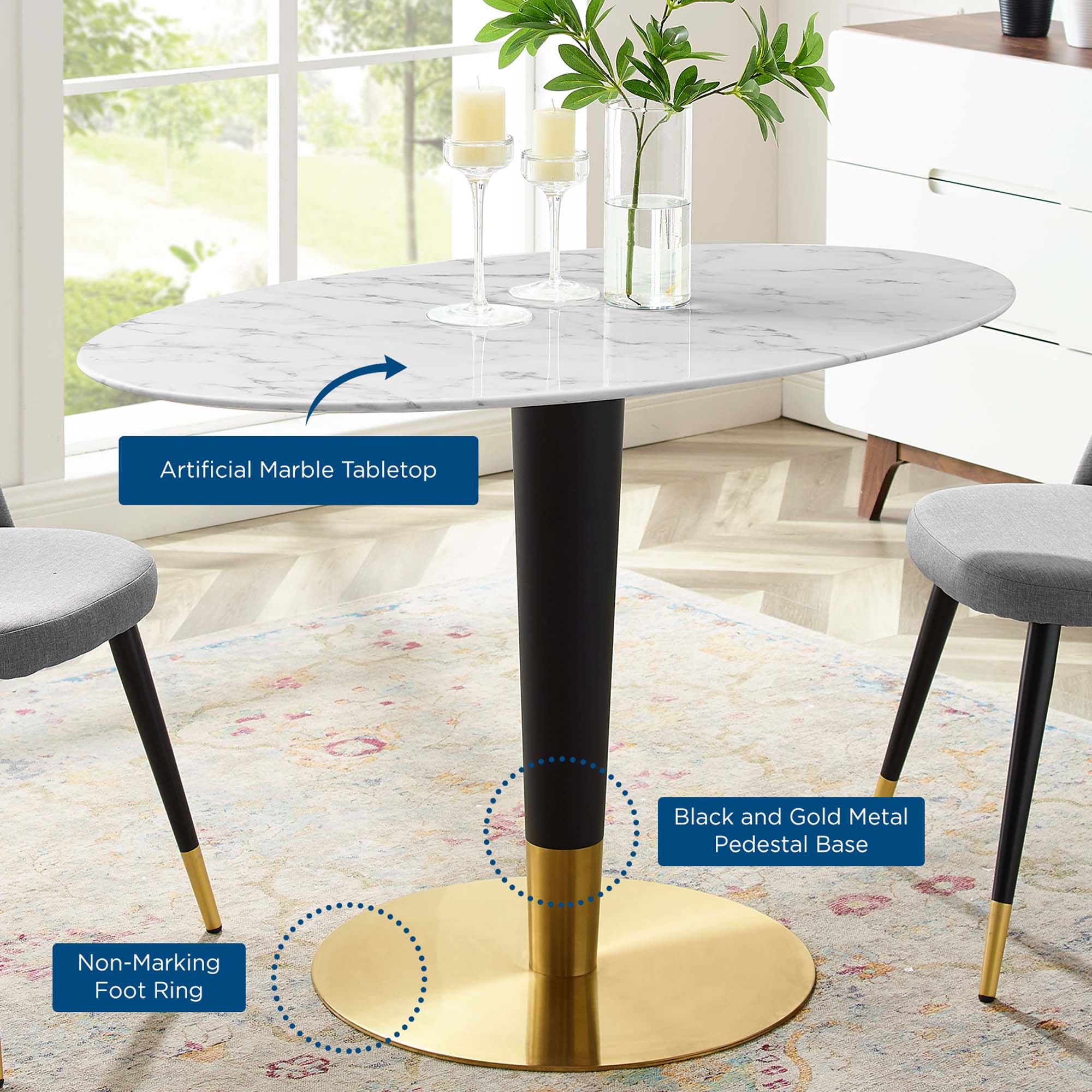 Zinque 48" Oval Artificial Marble Dining Table by Modway