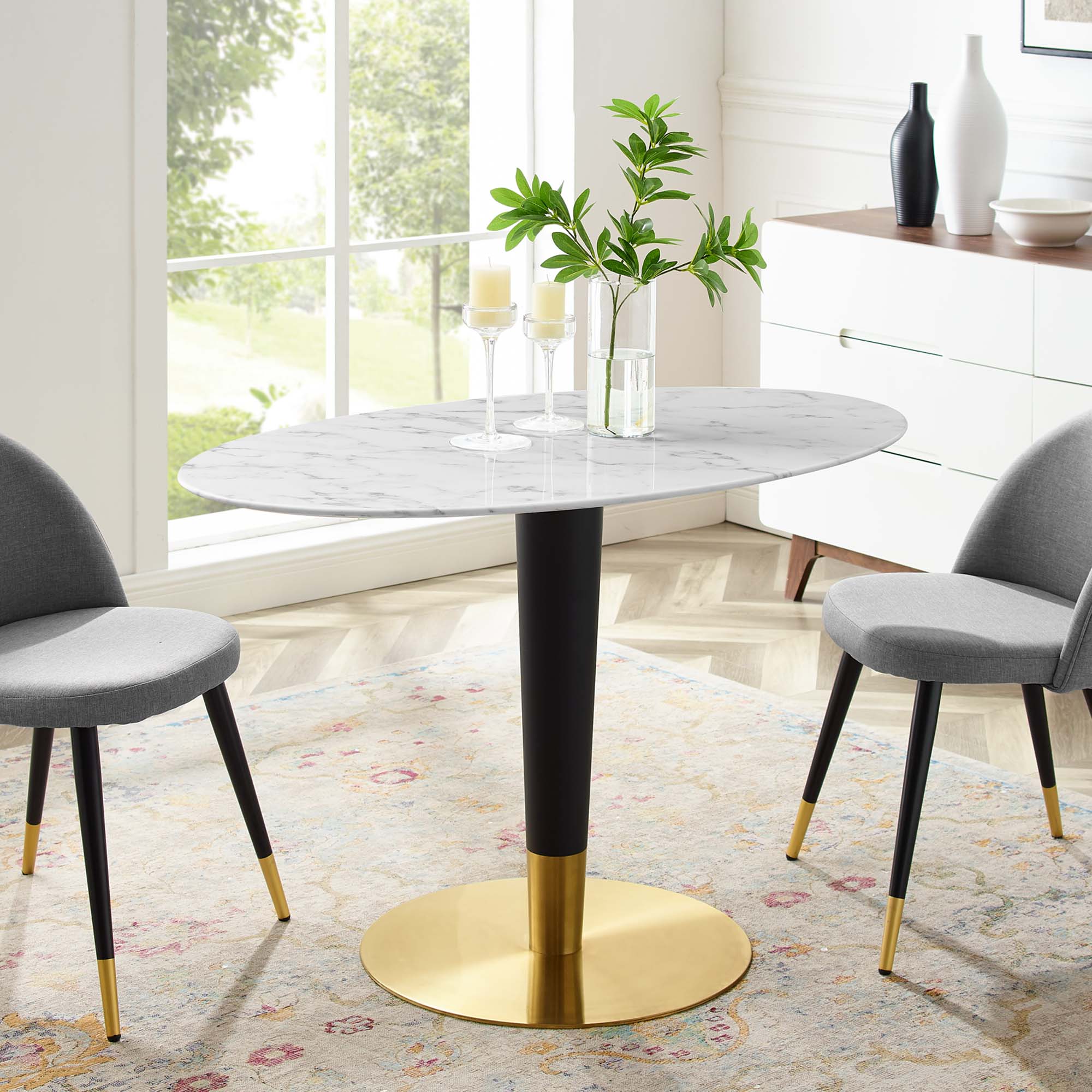Zinque 48" Oval Artificial Marble Dining Table by Modway