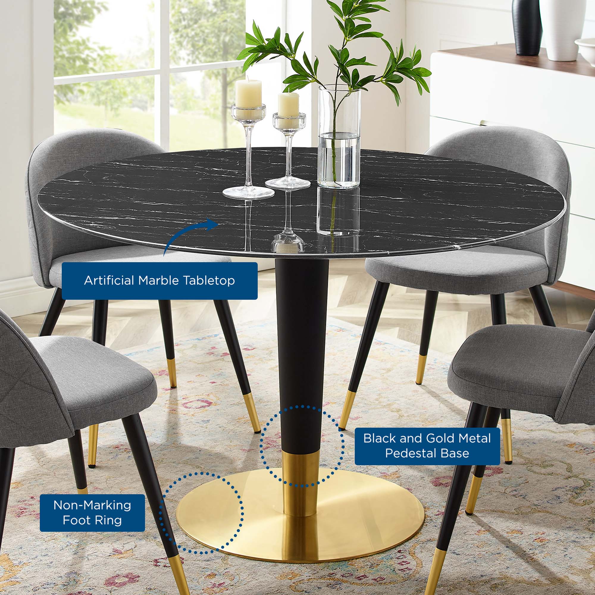 Zinque 47" Artificial Marble Dining Table by Modway