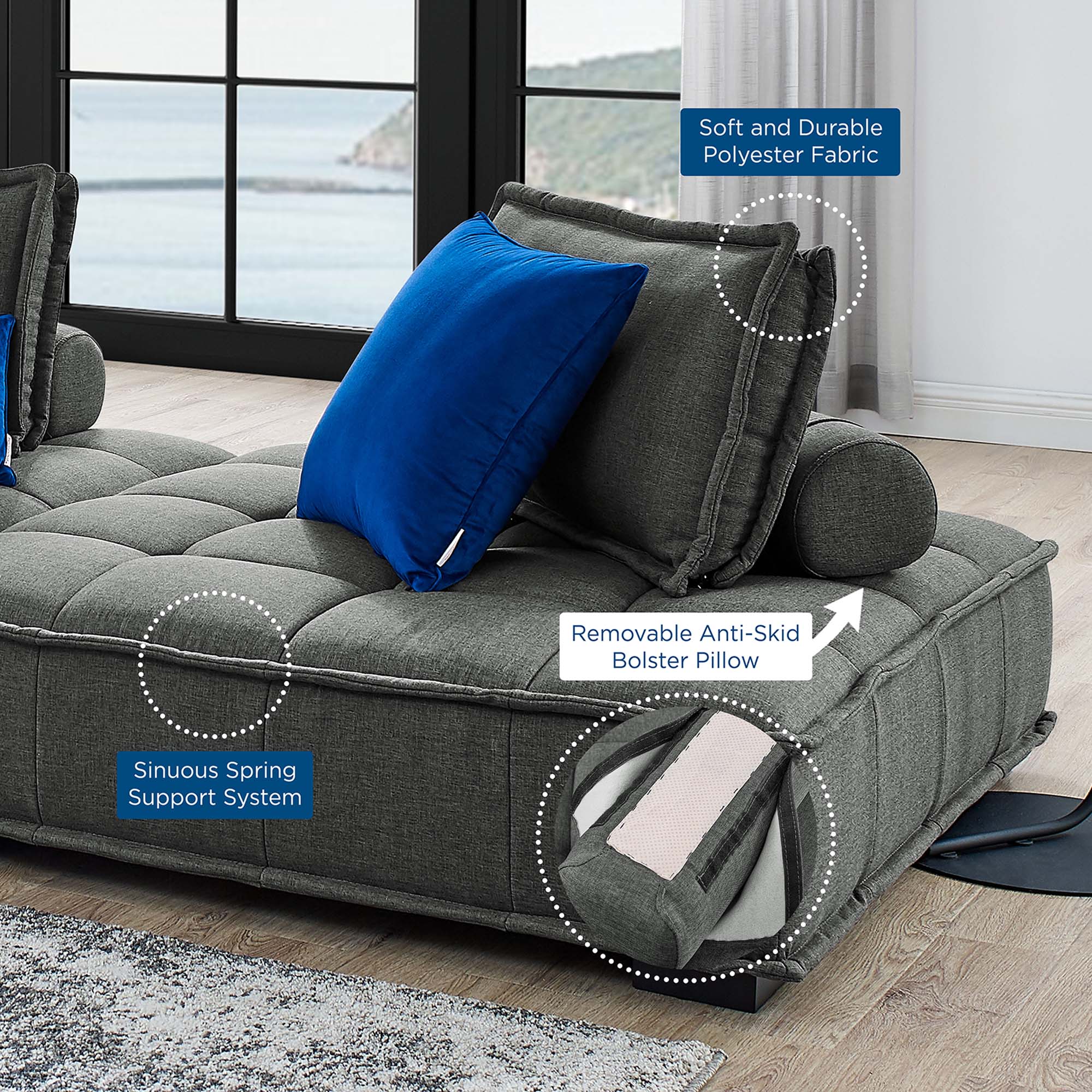 Saunter 3-Piece Tufted Fabric Fabric Sofa by Modway