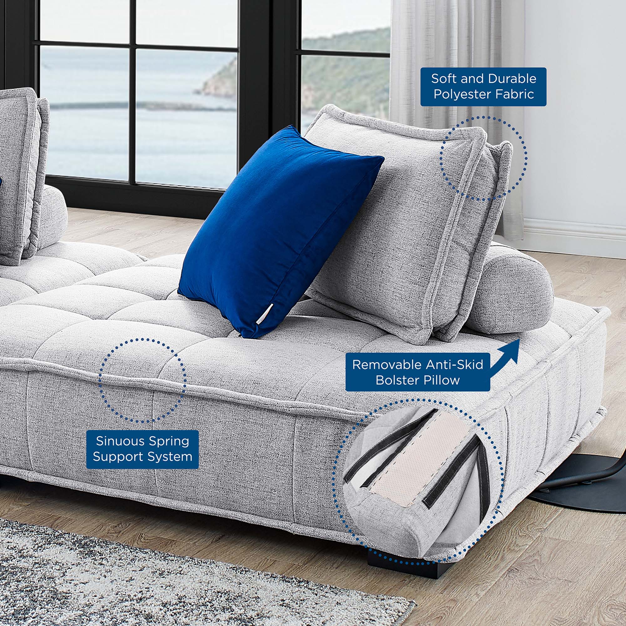 Saunter 3-Piece Tufted Fabric Fabric Sofa by Modway