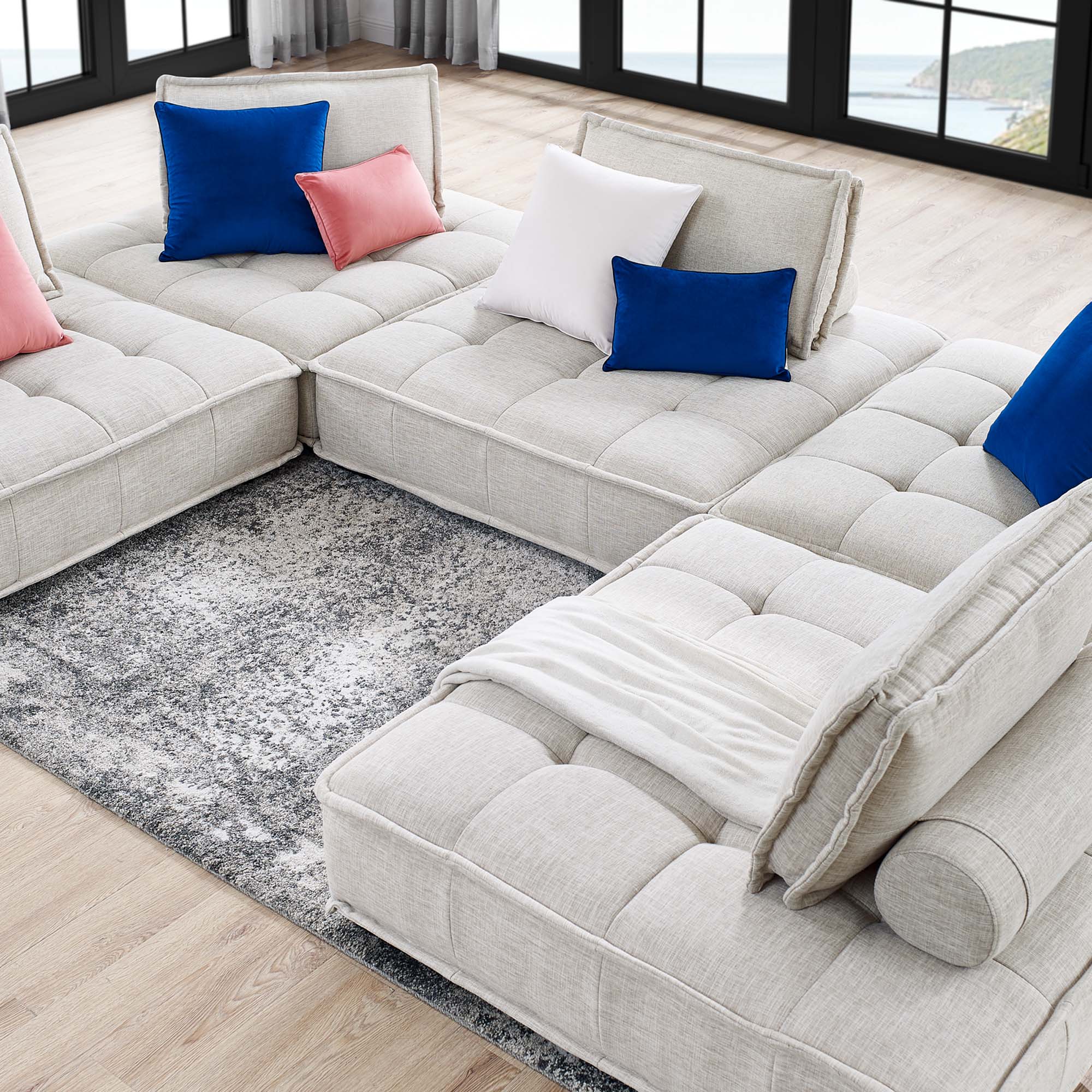 Saunter 5-Piece Tufted Fabric Fabric Sectional Sofa by Modway
