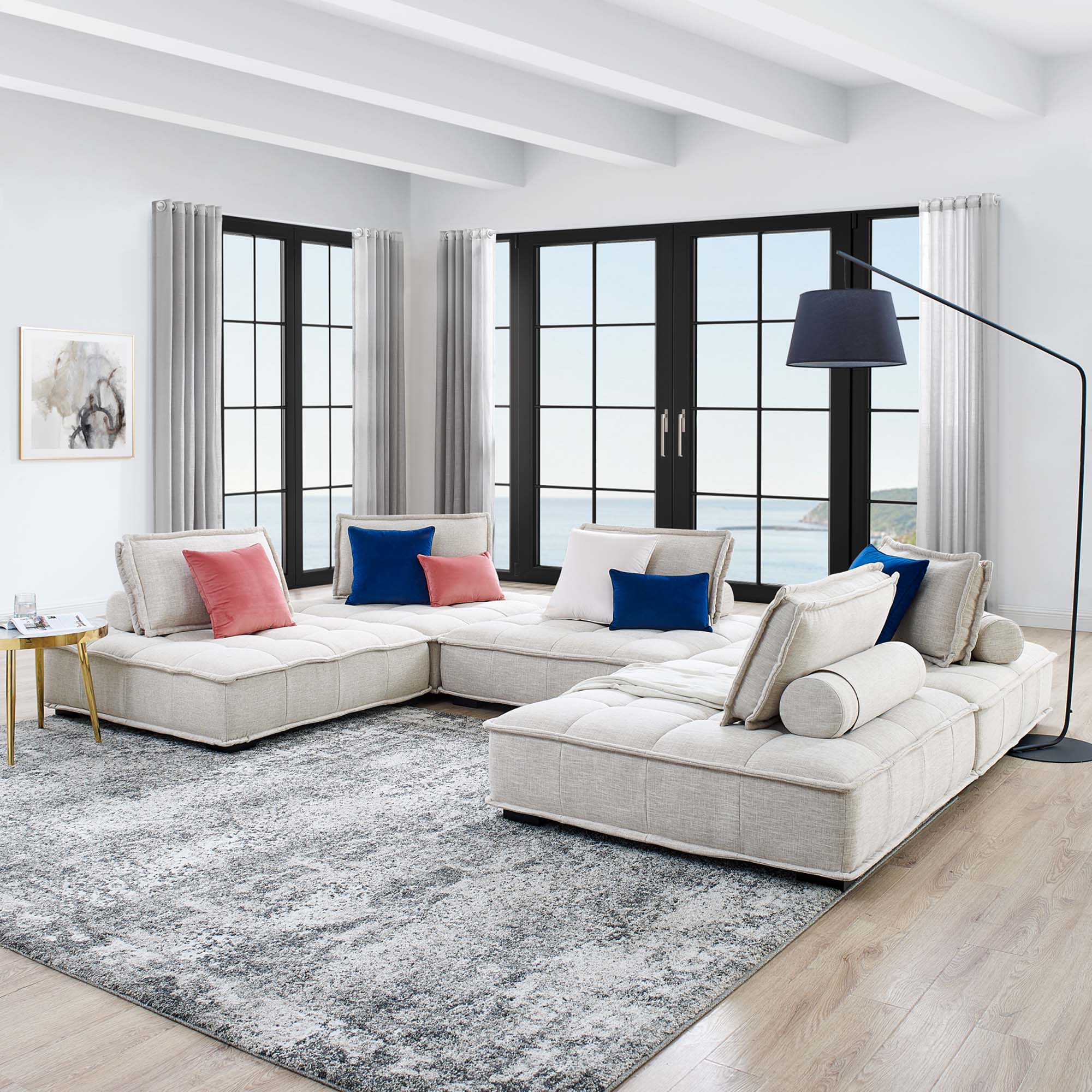 Saunter 5-Piece Tufted Fabric Fabric Sectional Sofa by Modway