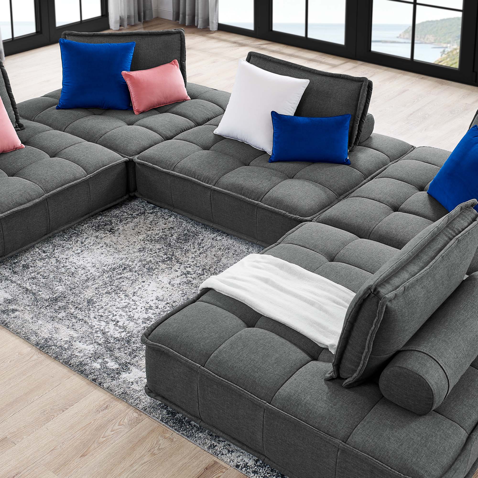Saunter 5-Piece Tufted Fabric Fabric Sectional Sofa by Modway