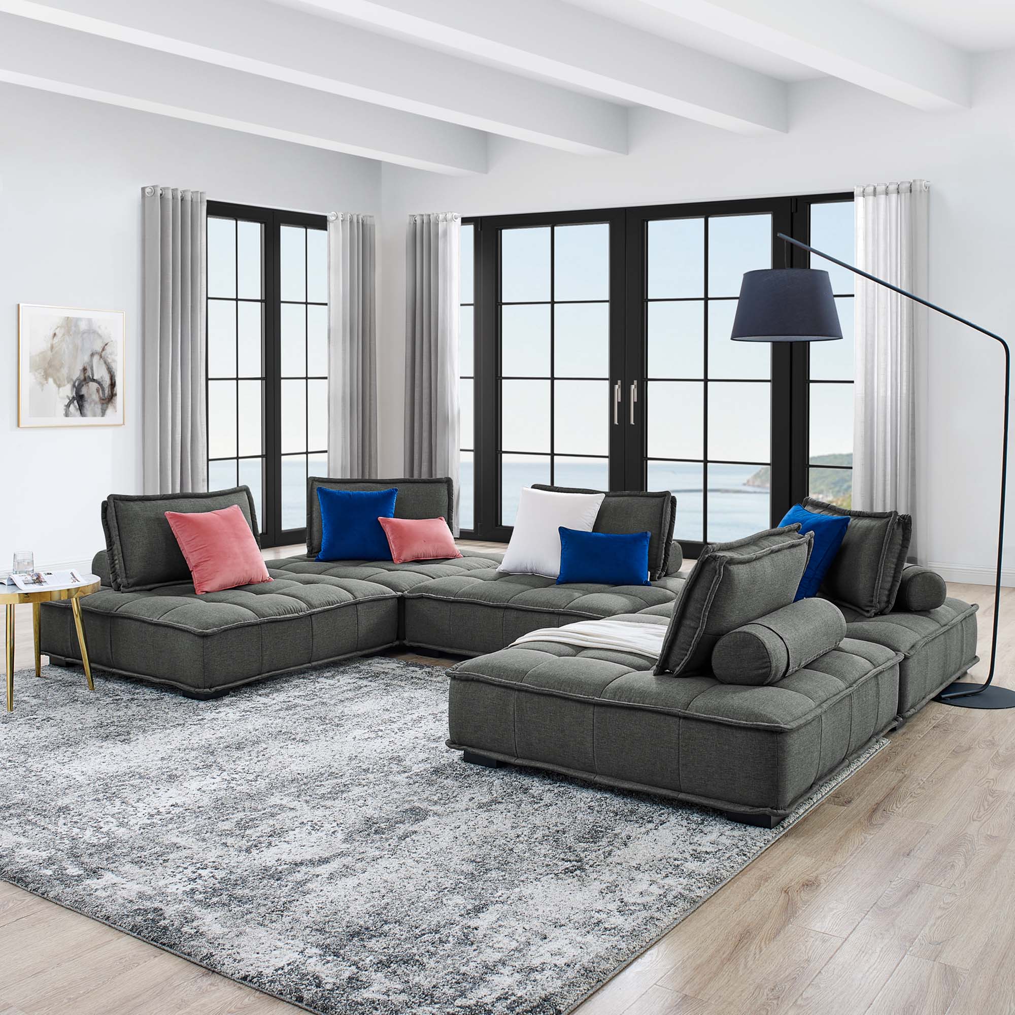 Saunter 5-Piece Tufted Fabric Fabric Sectional Sofa by Modway