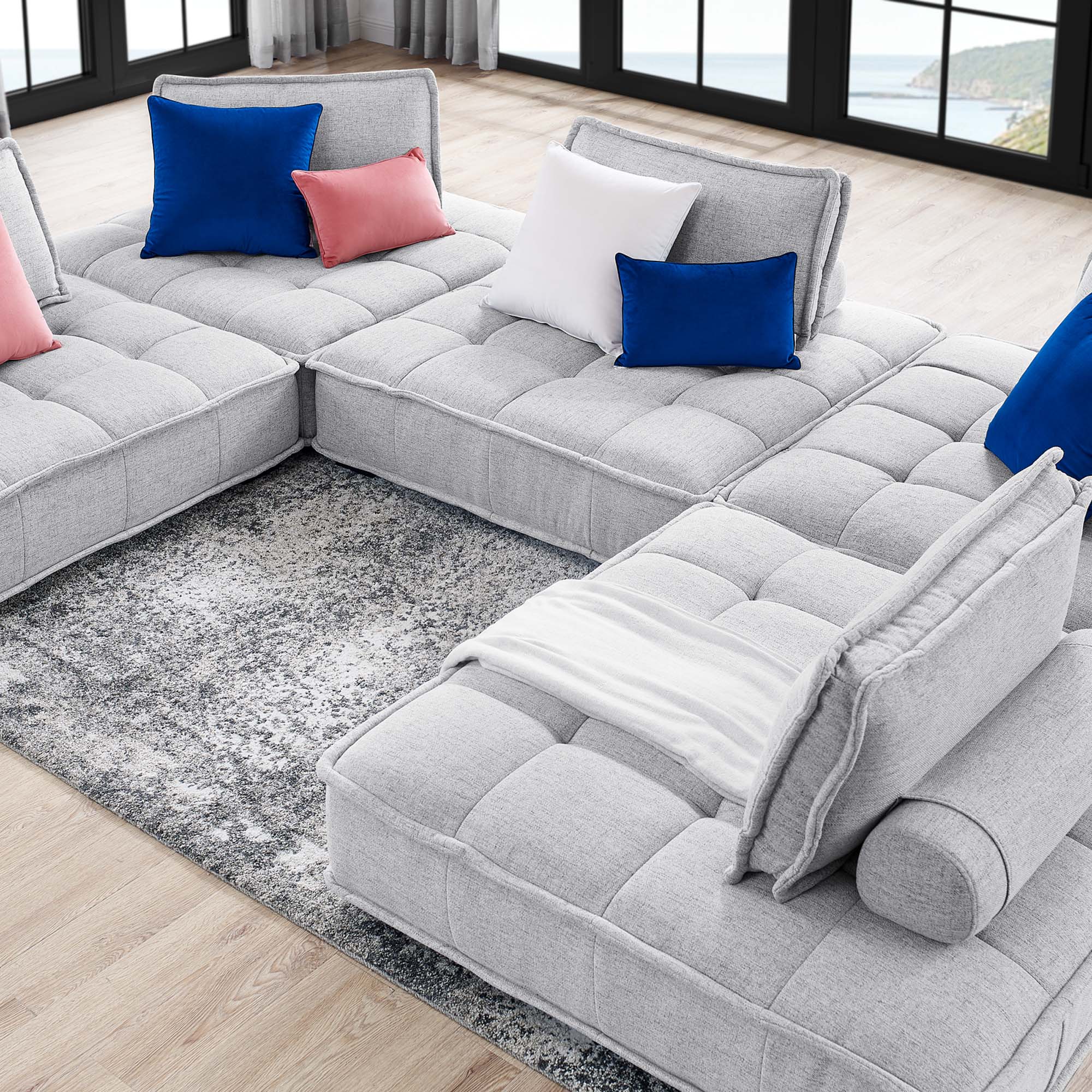 Saunter 5-Piece Tufted Fabric Fabric Sectional Sofa by Modway