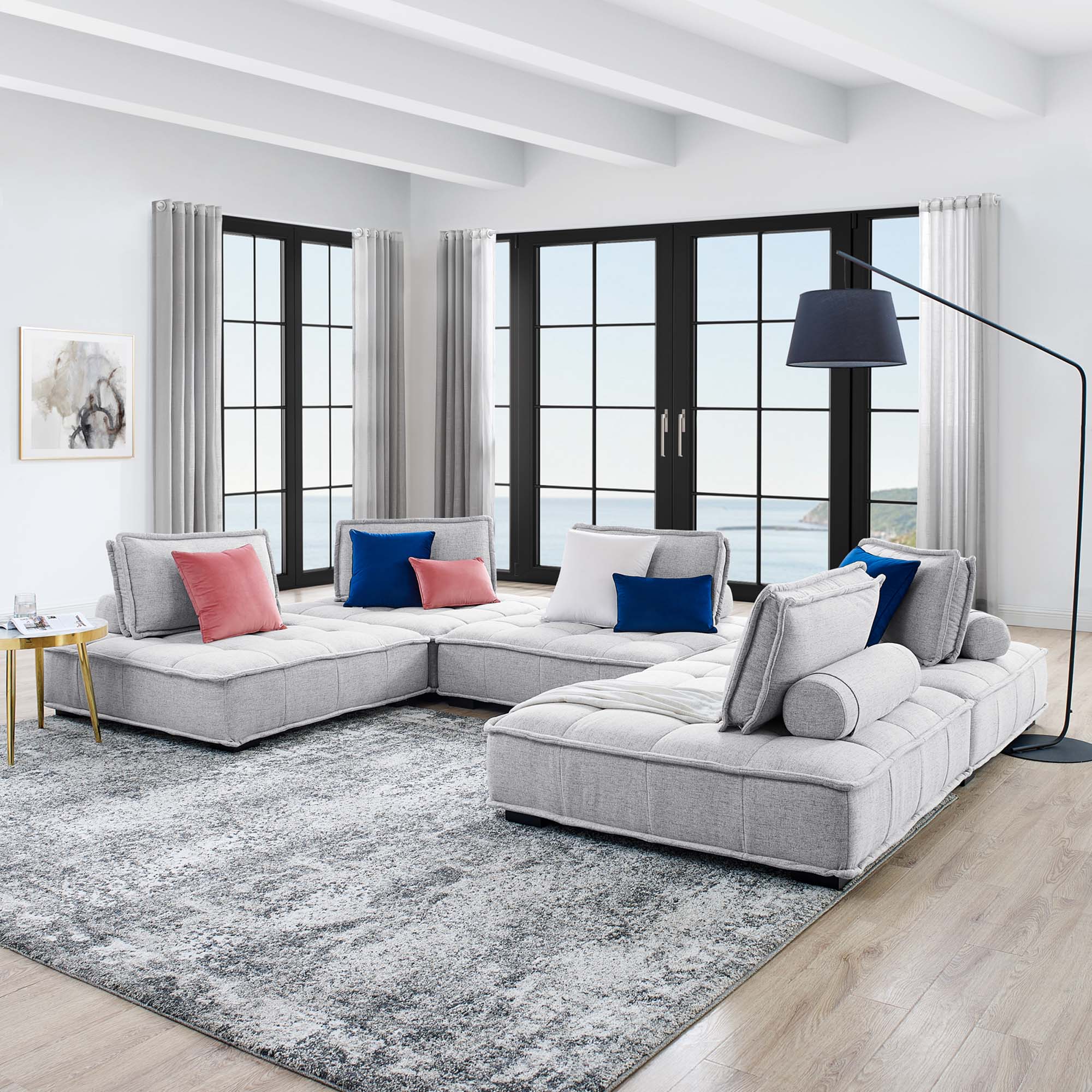 Saunter 5-Piece Tufted Fabric Fabric Sectional Sofa by Modway