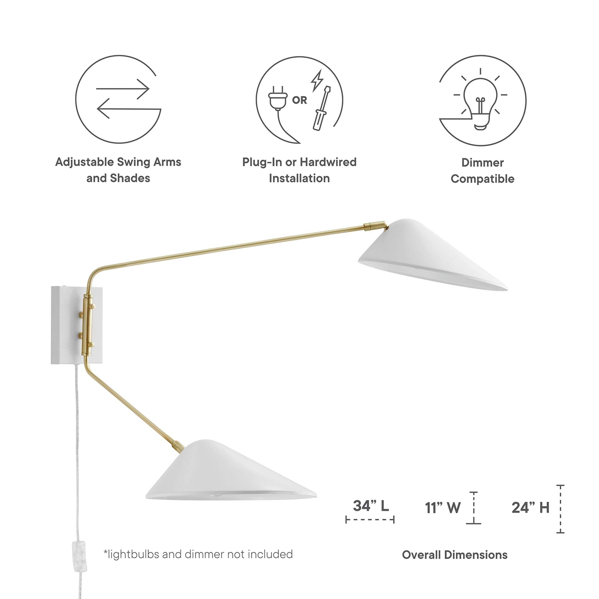 Journey 2-Light Swing Arm Wall Sconce by Modway