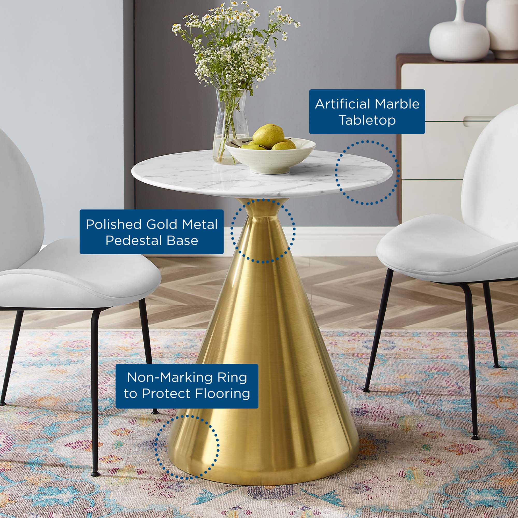 Tupelo 28" Artificial Marble Dining Table by Modway