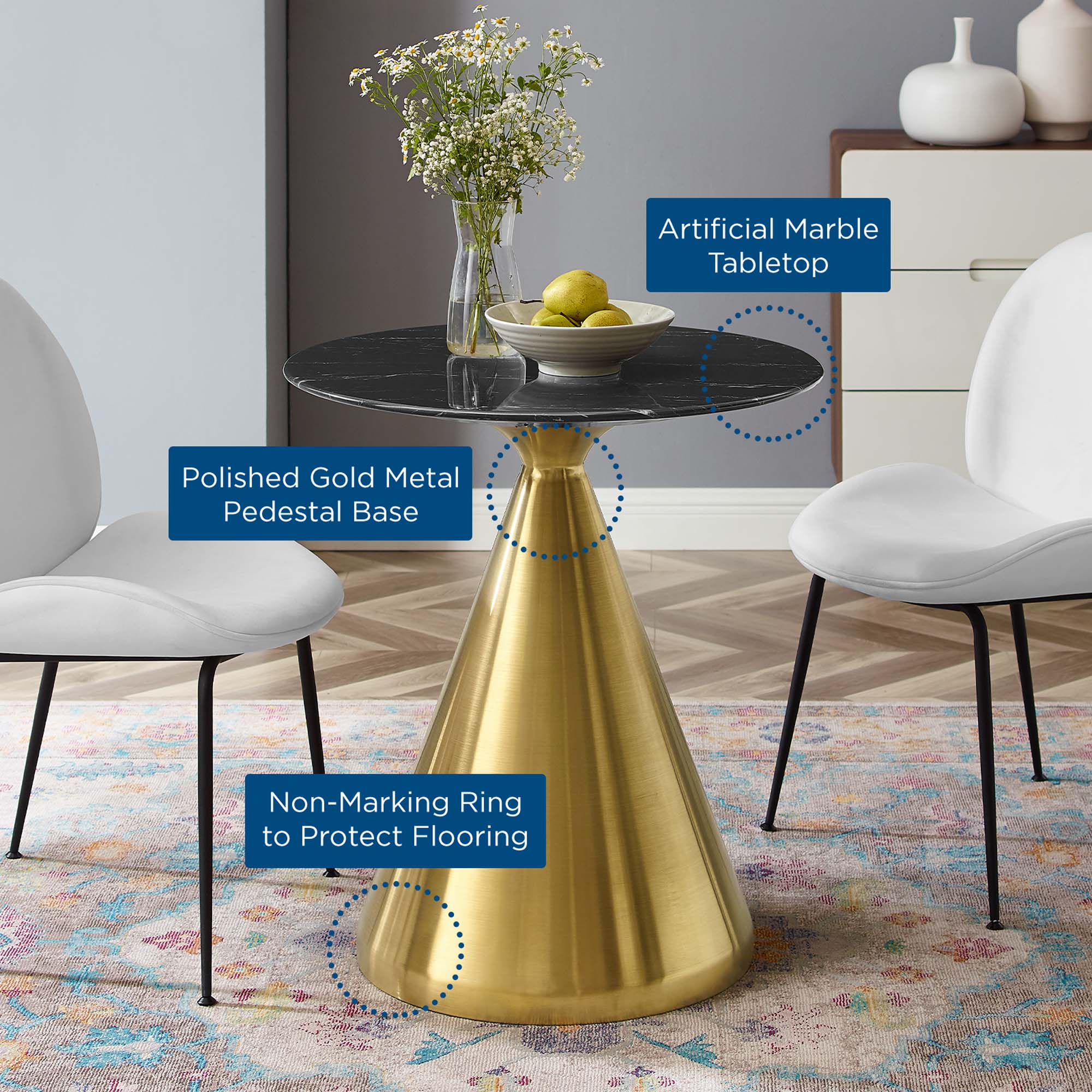 Tupelo 28" Artificial Marble Dining Table by Modway
