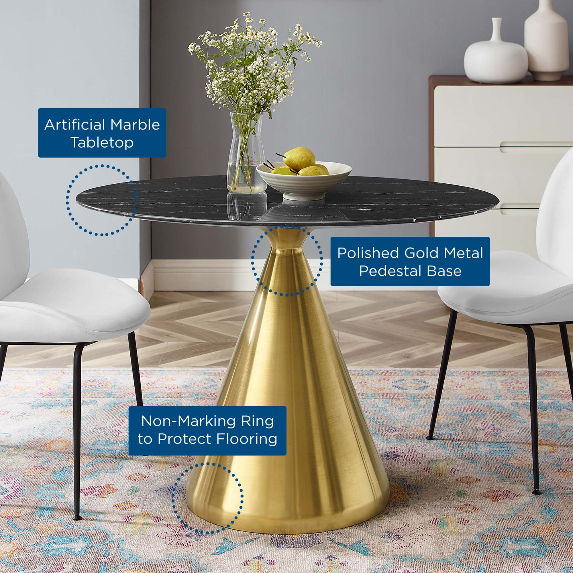 Tupelo 42" Oval Artificial Marble Dining Table by Modway