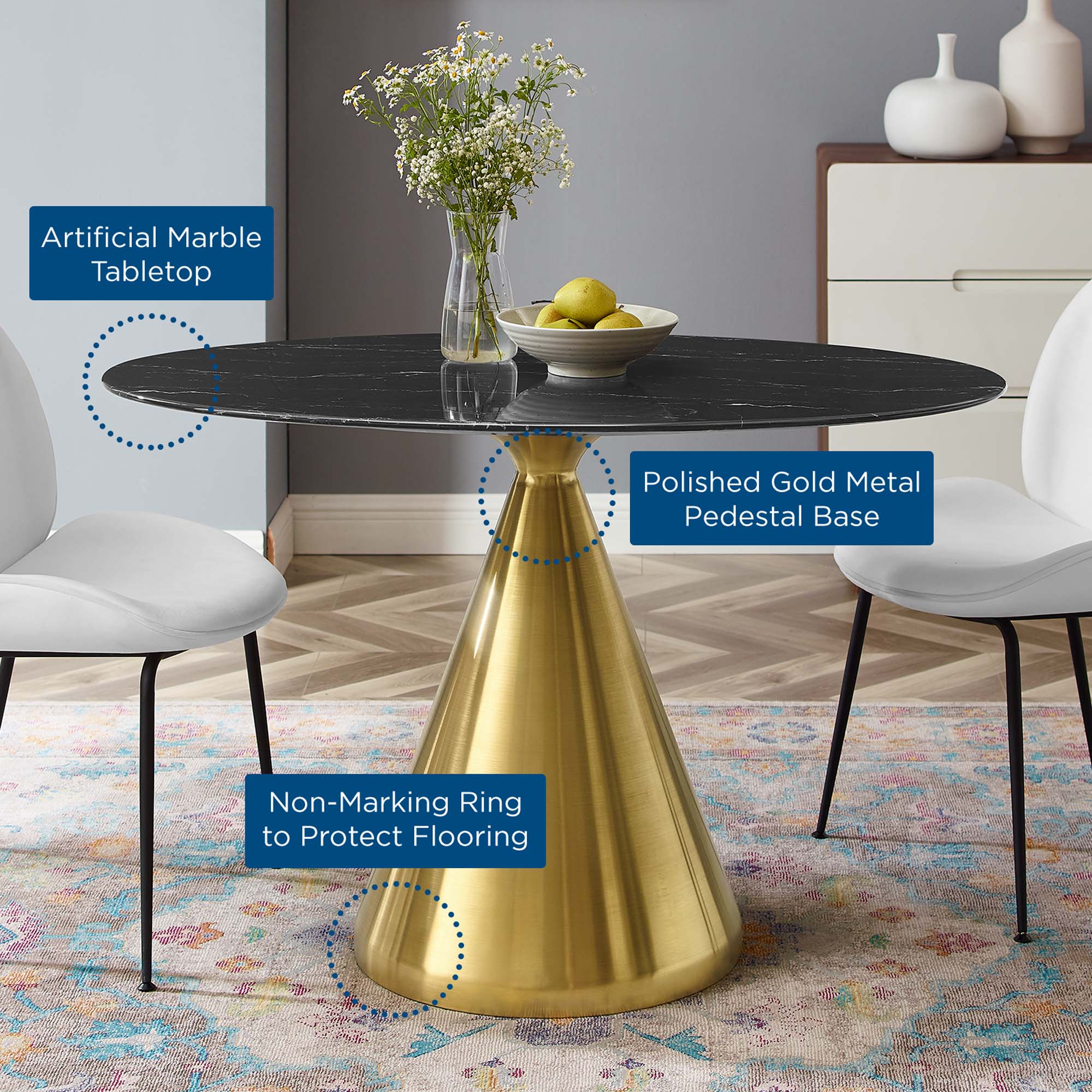 Tupelo 48" Oval Artificial Marble Dining Table by Modway