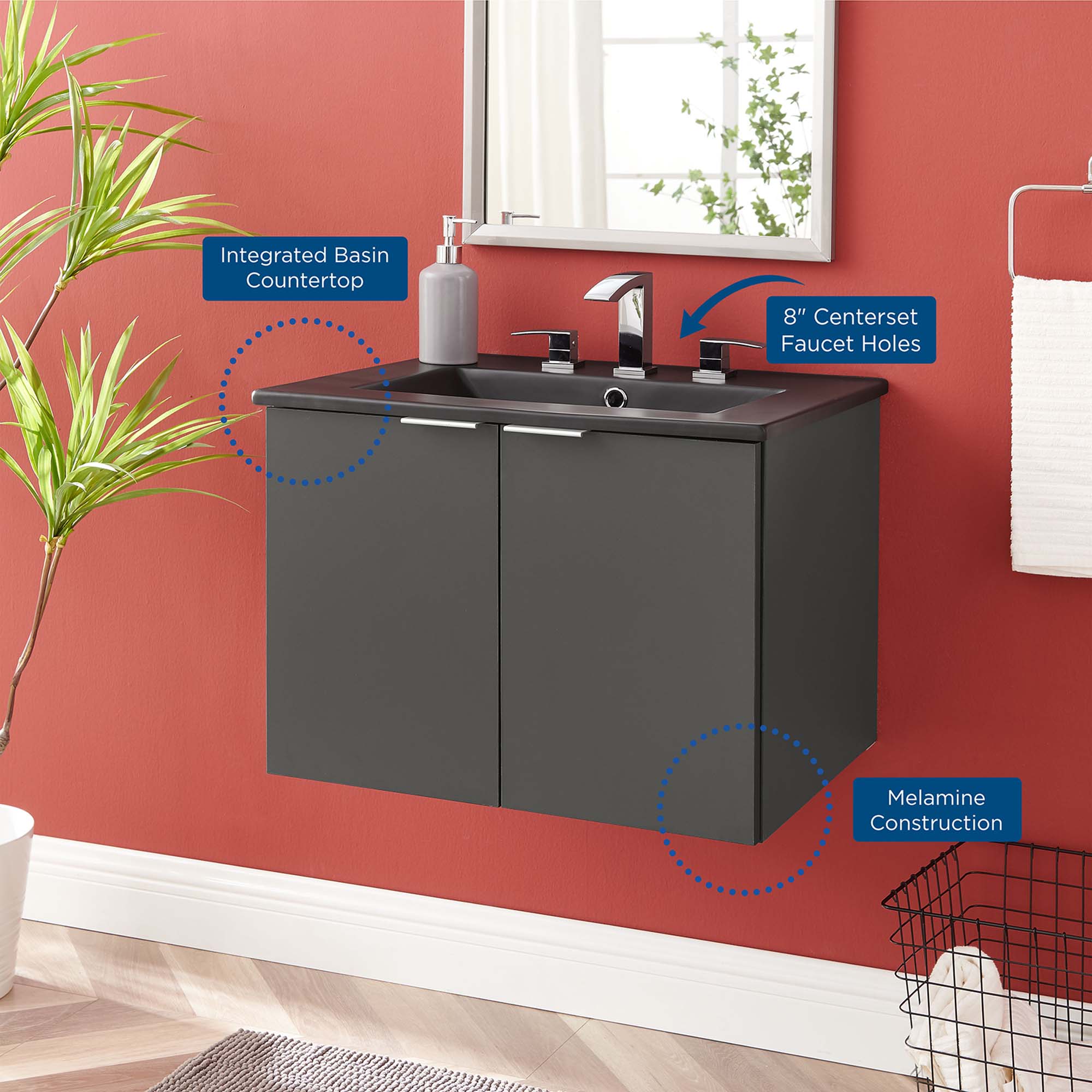 Maybelle Wall-Mount Bathroom Vanity Basin Included by Modway
