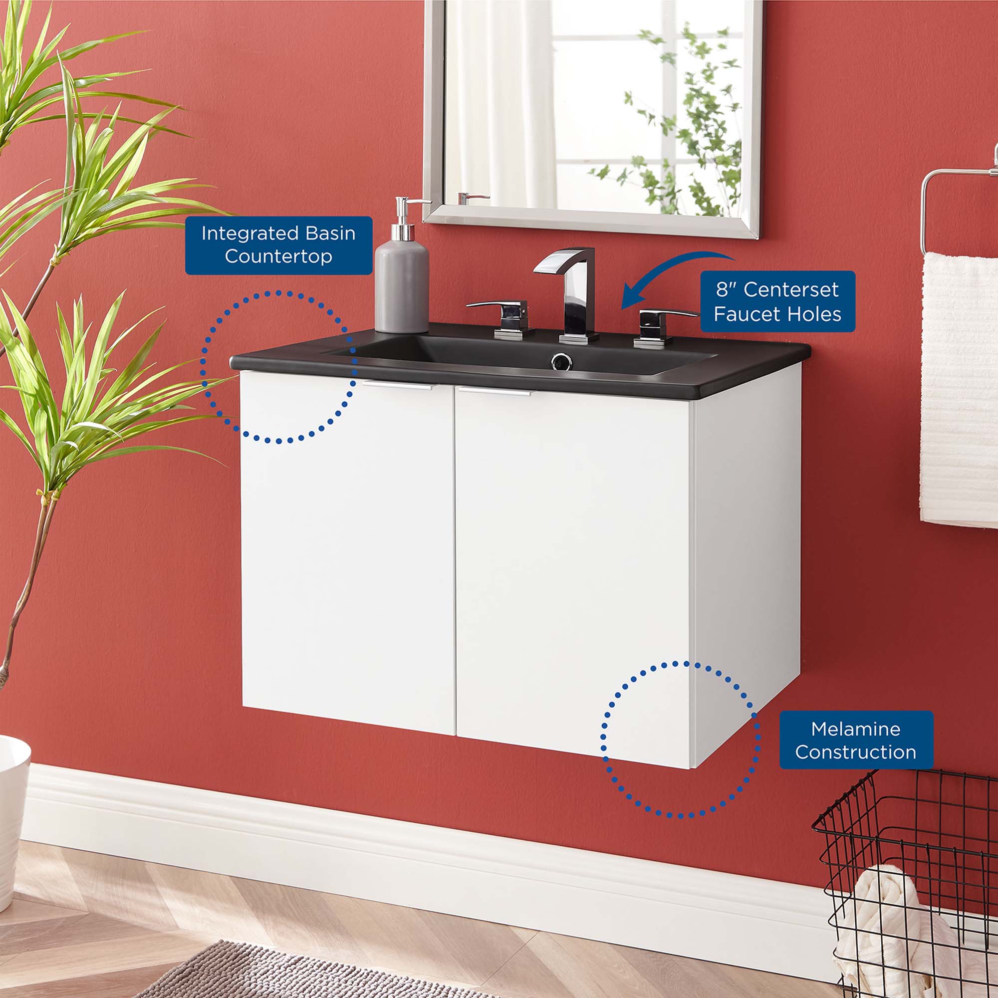 Maybelle Wall-Mount Bathroom Vanity Basin Included by Modway