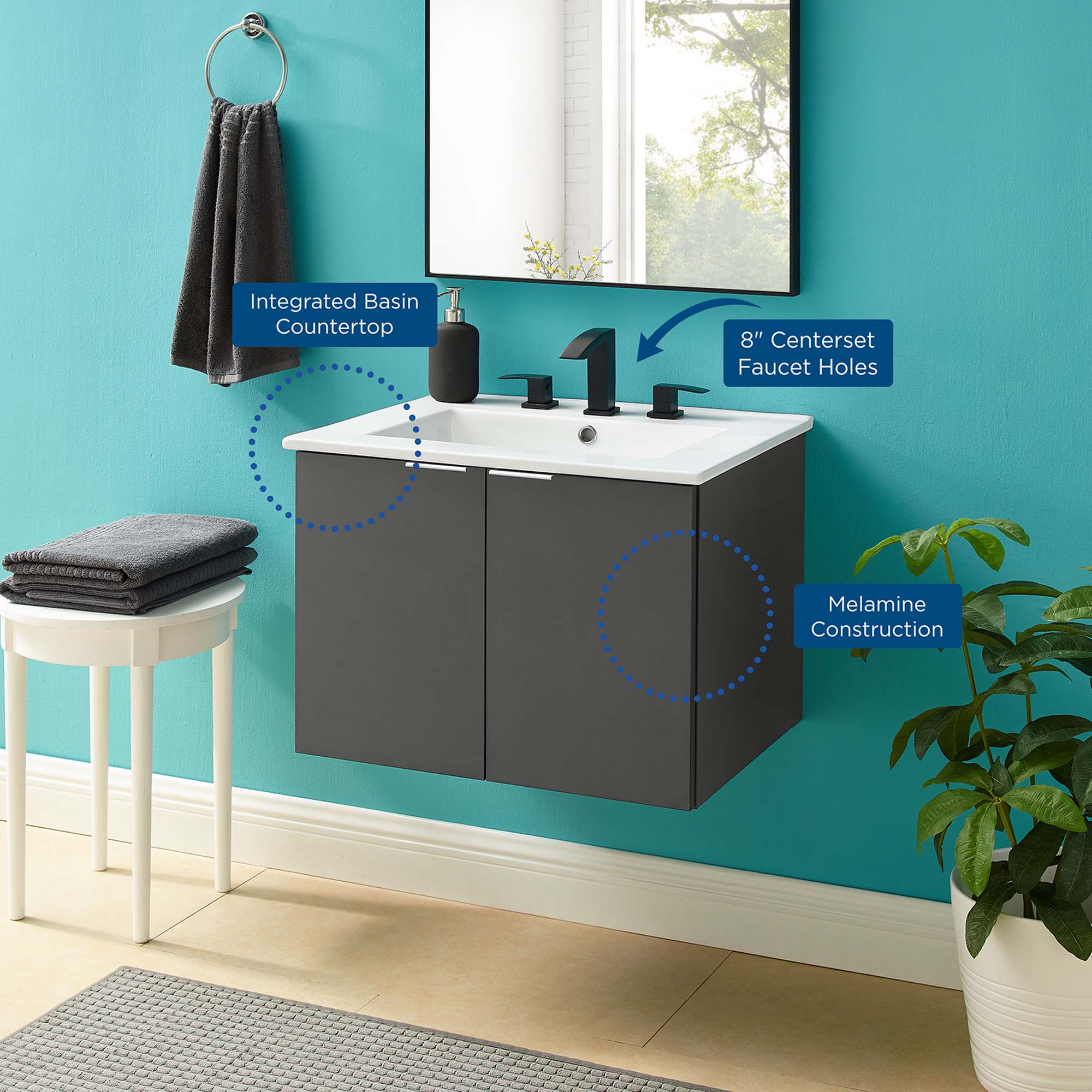 Maybelle Wall-Mount Bathroom Vanity Basin Included by Modway