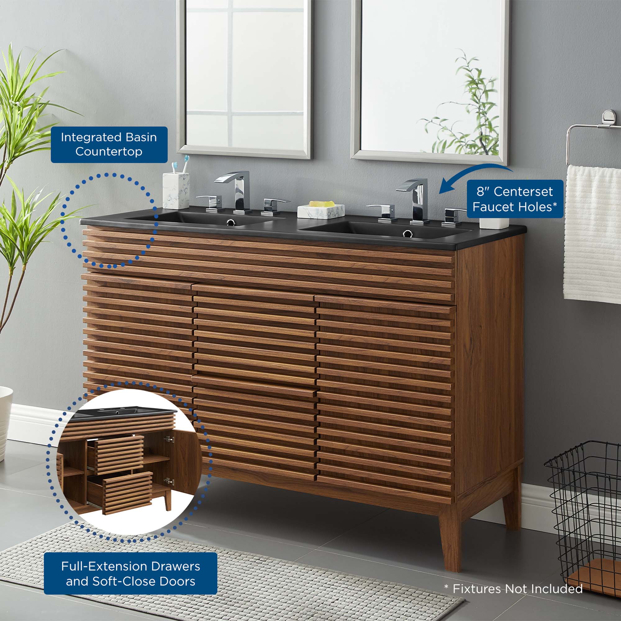 Render 48" Bathroom Vanity with Black Basin Included by Modway