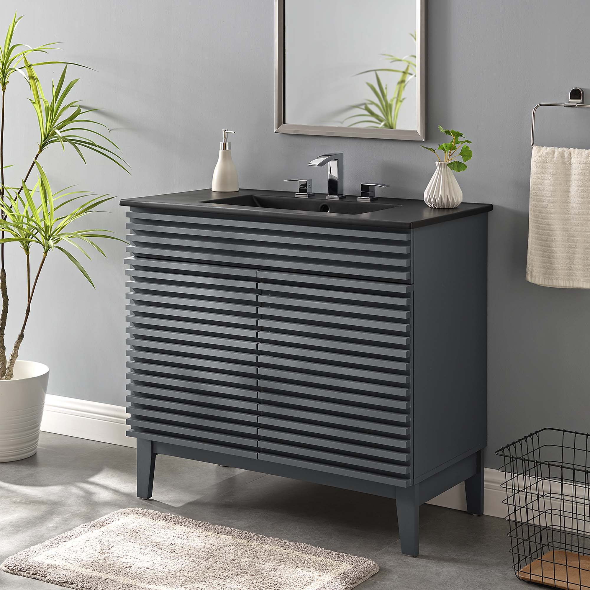 Render Bathroom Vanity with Black Basin Included by Modway