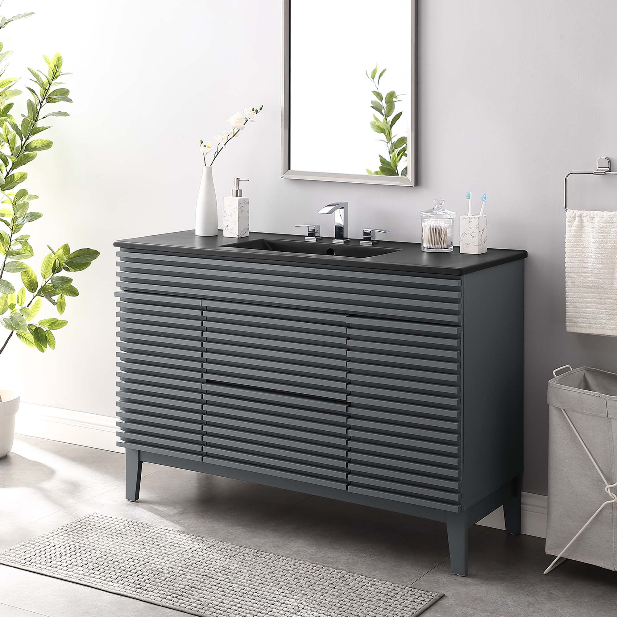 Render 48" Bathroom Vanity with Black Basin Included by Modway