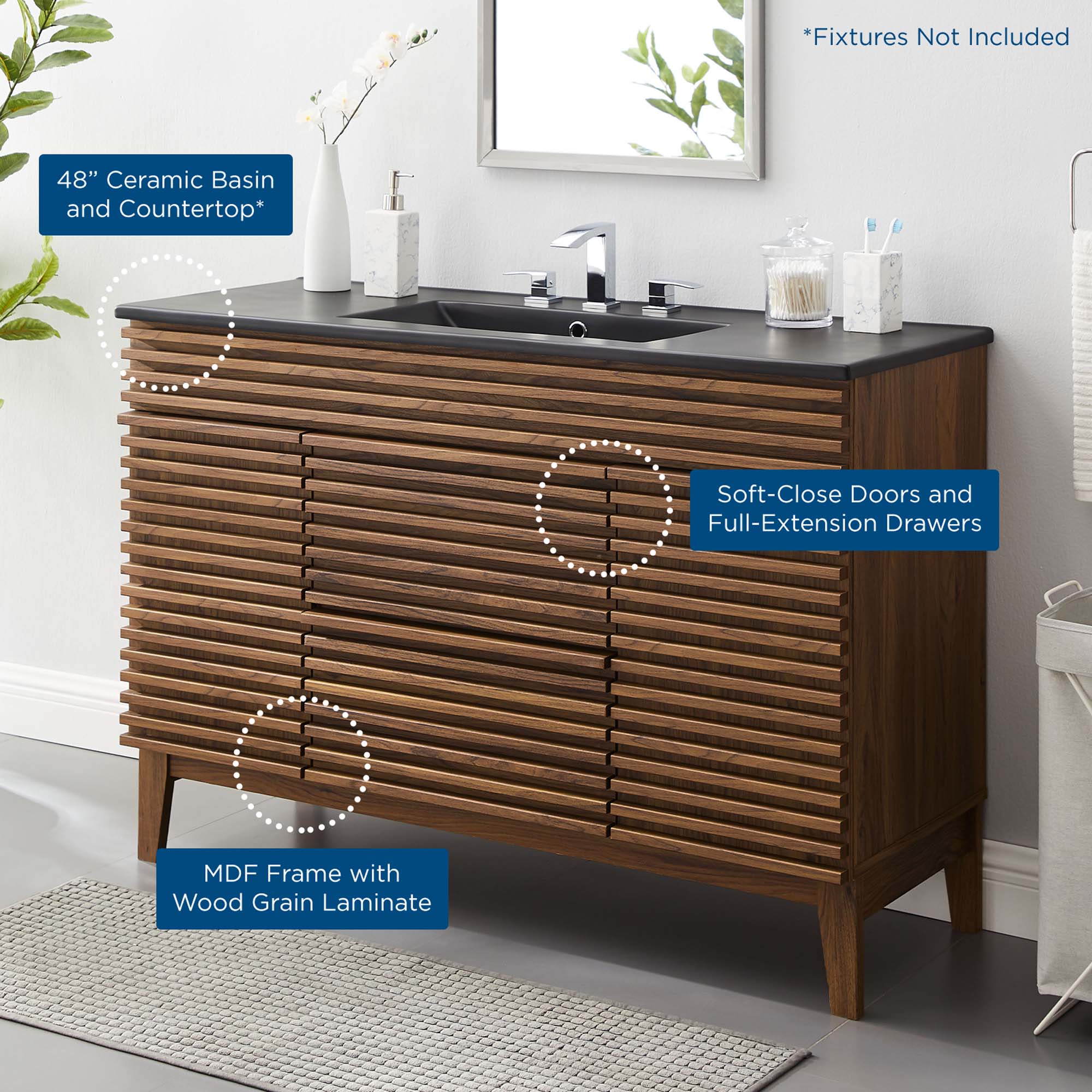 Render 48" Bathroom Vanity with Black Basin Included by Modway