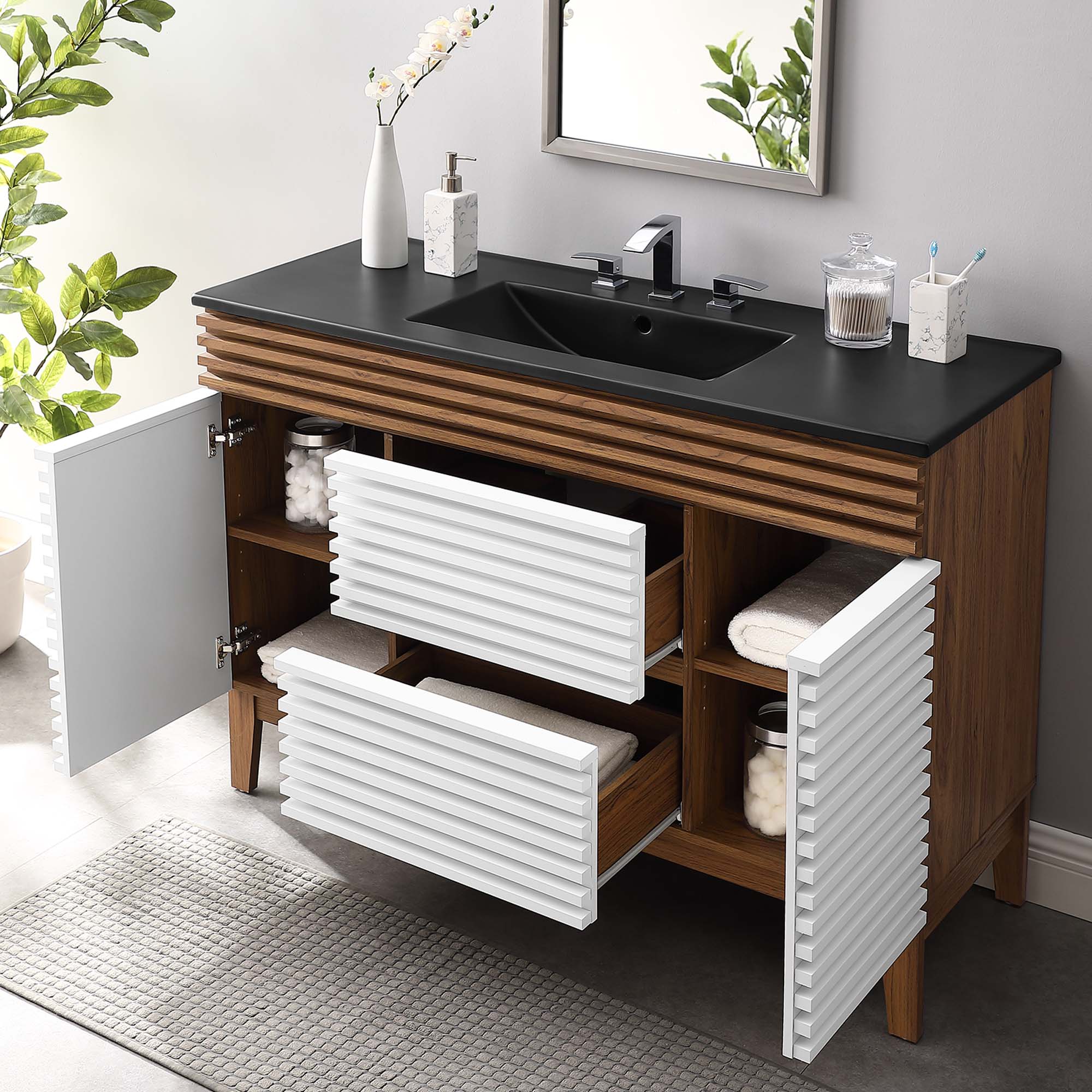 Render 48" Bathroom Vanity with Black Basin Included by Modway