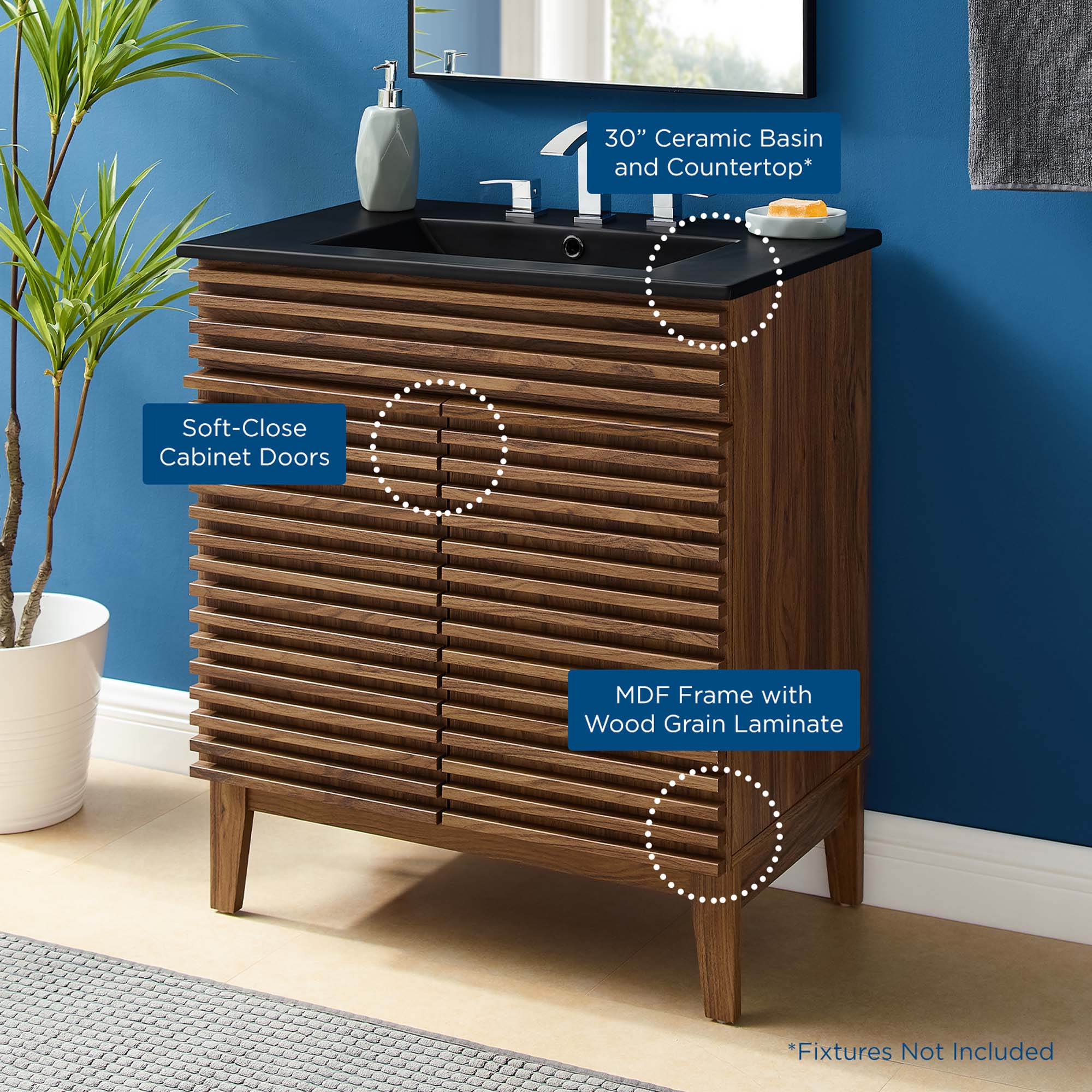 Render Bathroom Vanity with Black Basin Included by Modway