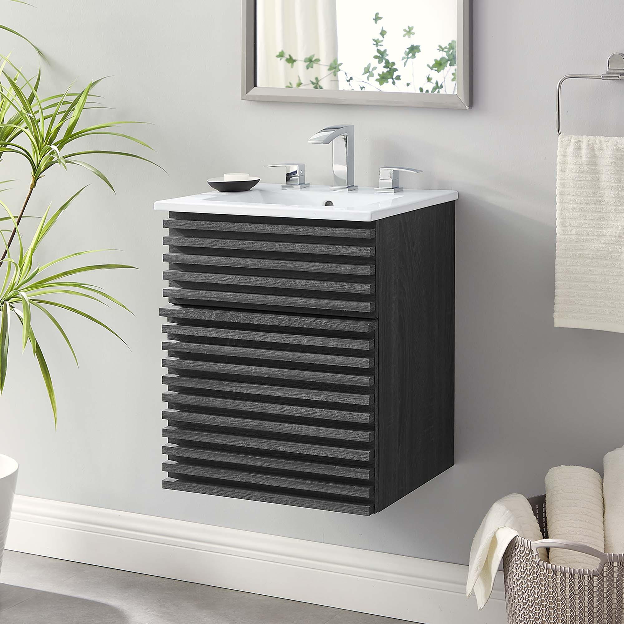 Render Wall-Mount Bathroom Vanity with White Basin Included by Modway