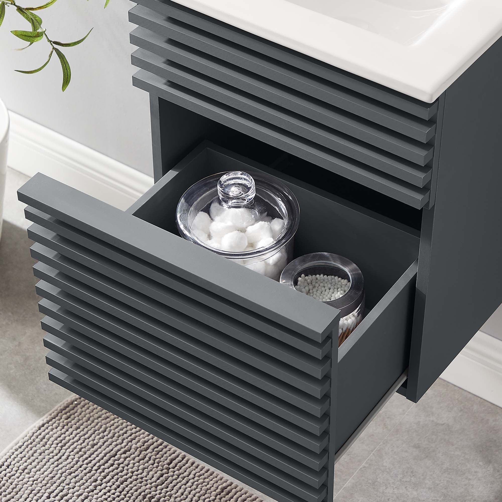 Render Wall-Mount Bathroom Vanity with White Basin Included by Modway