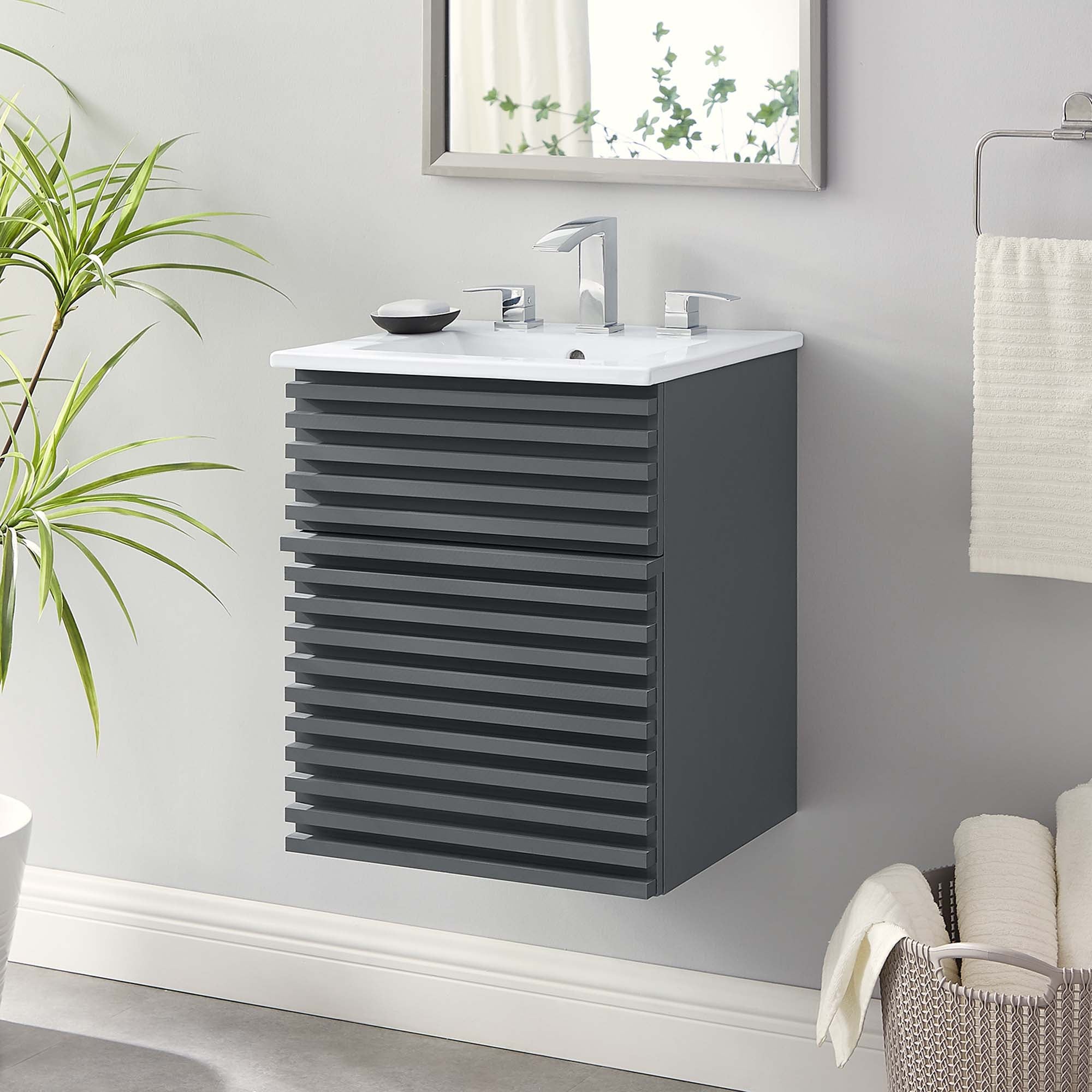 Render Wall-Mount Bathroom Vanity with White Basin Included by Modway