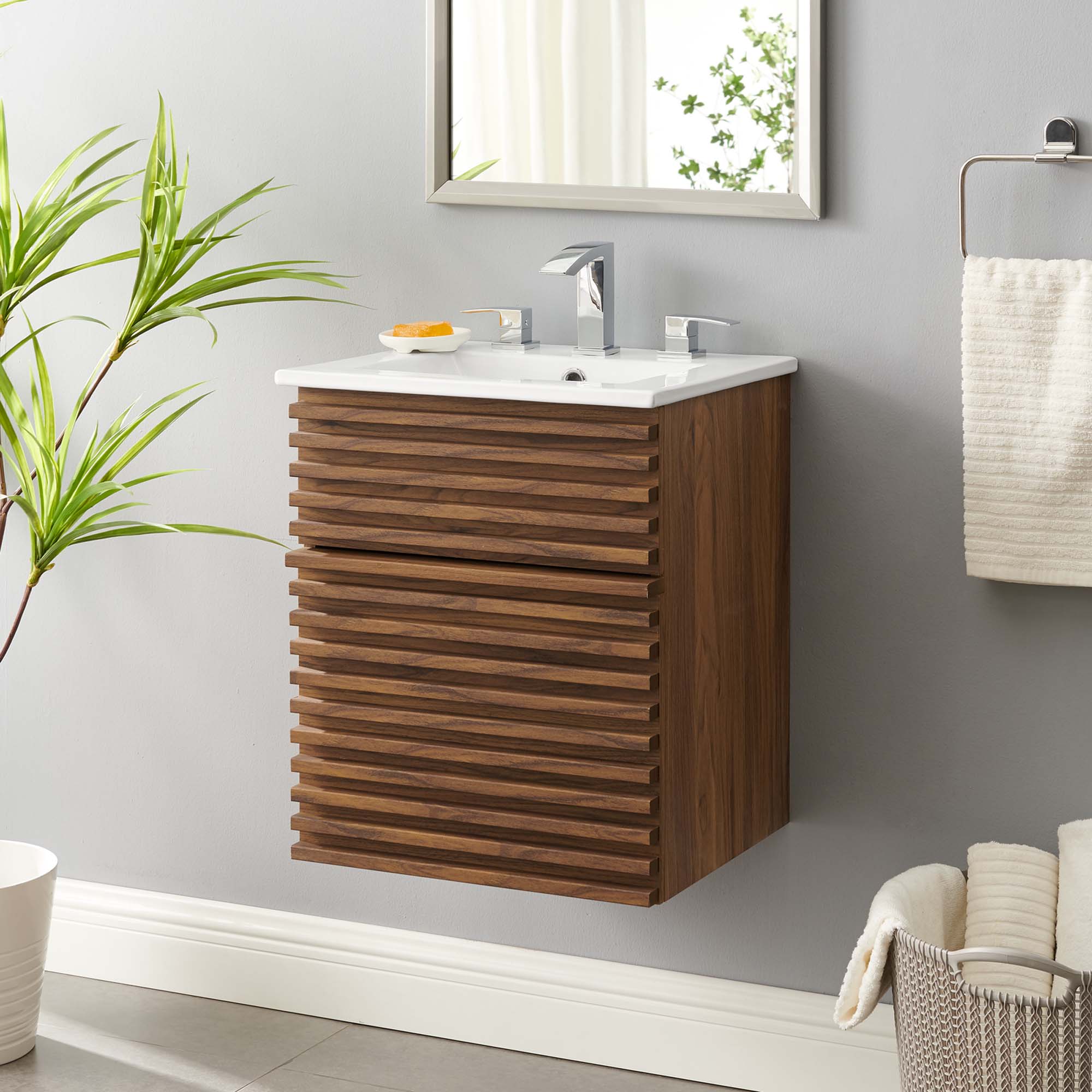 Render Wall-Mount Bathroom Vanity with White Basin Included by Modway
