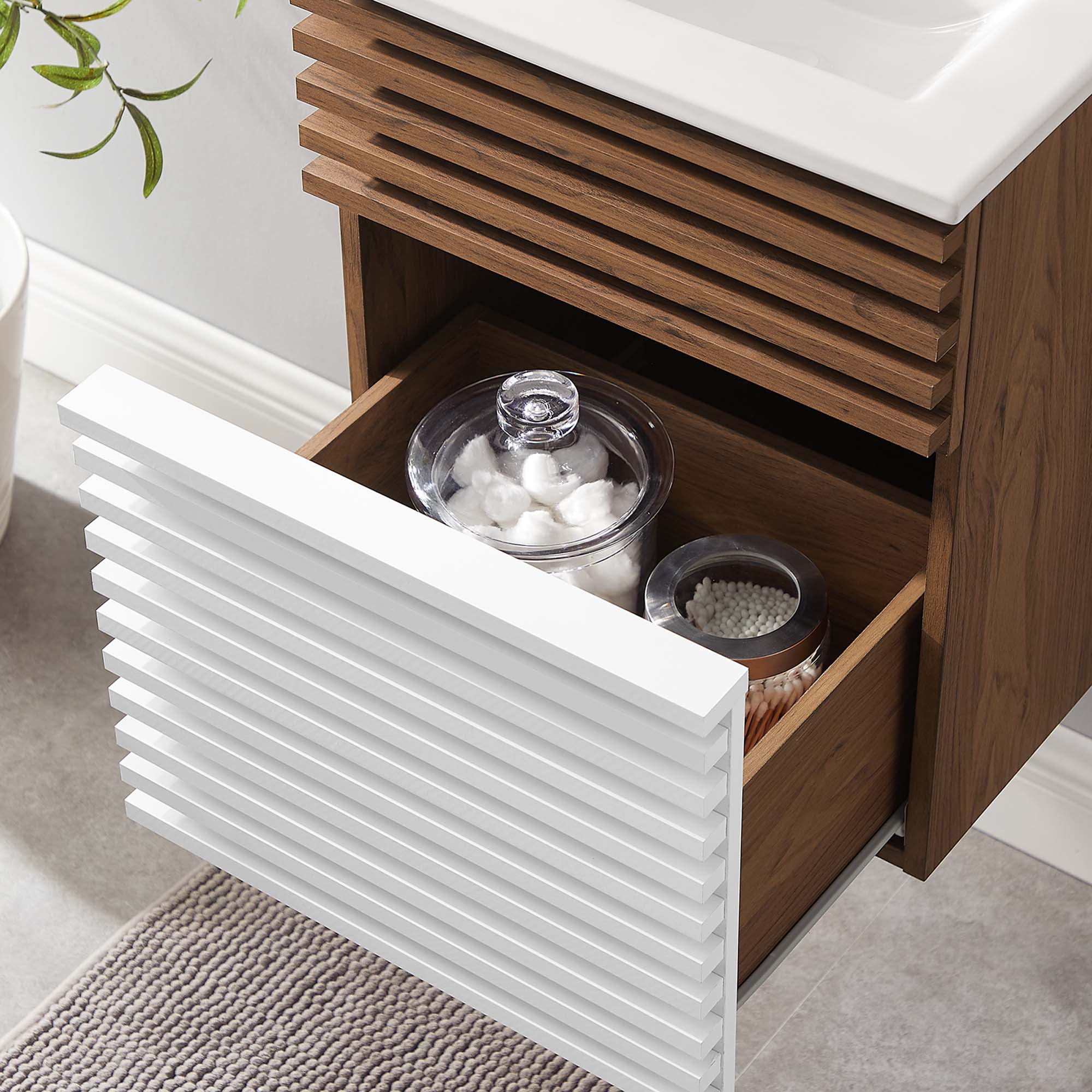 Render Wall-Mount Bathroom Vanity with White Basin Included by Modway