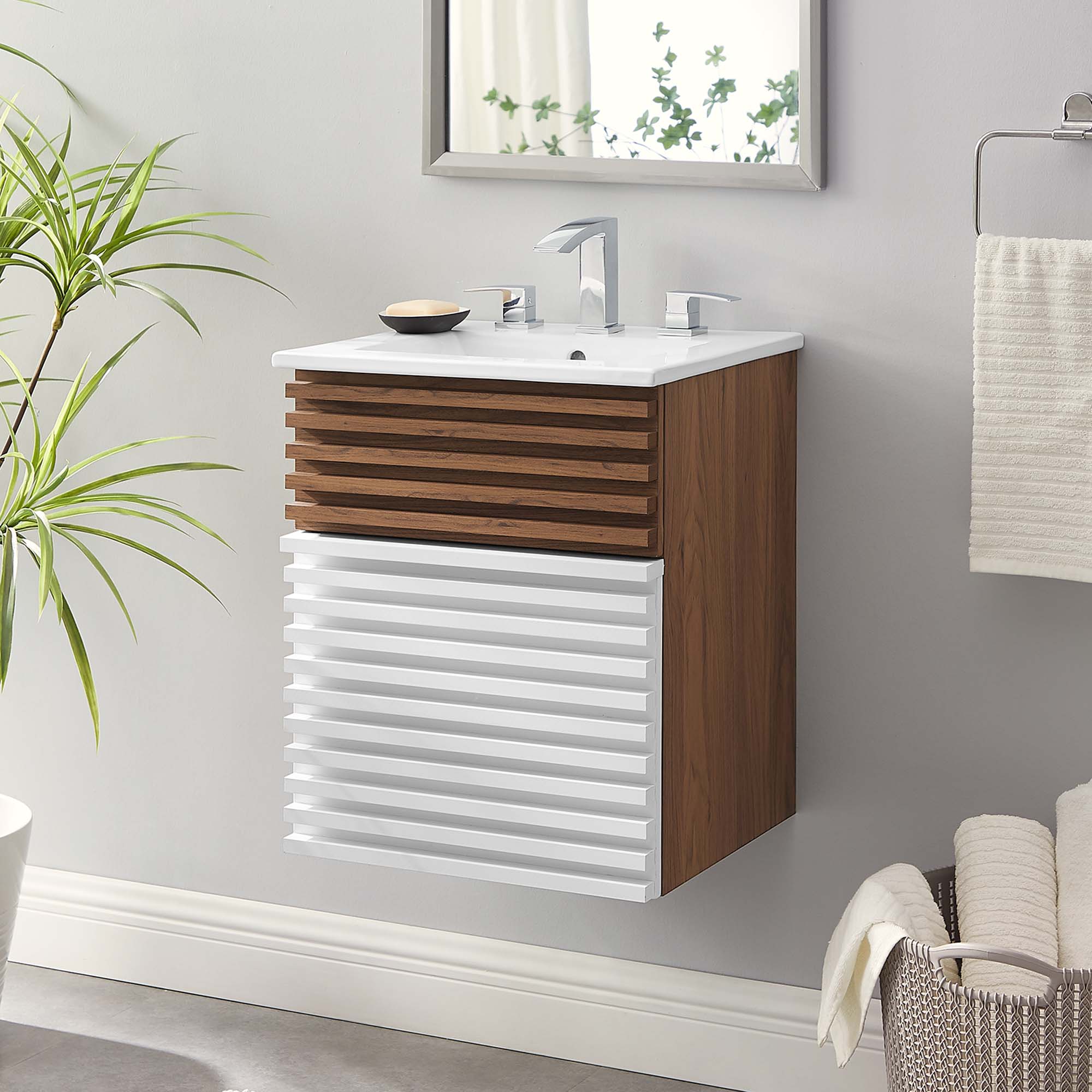 Render Wall-Mount Bathroom Vanity with White Basin Included by Modway