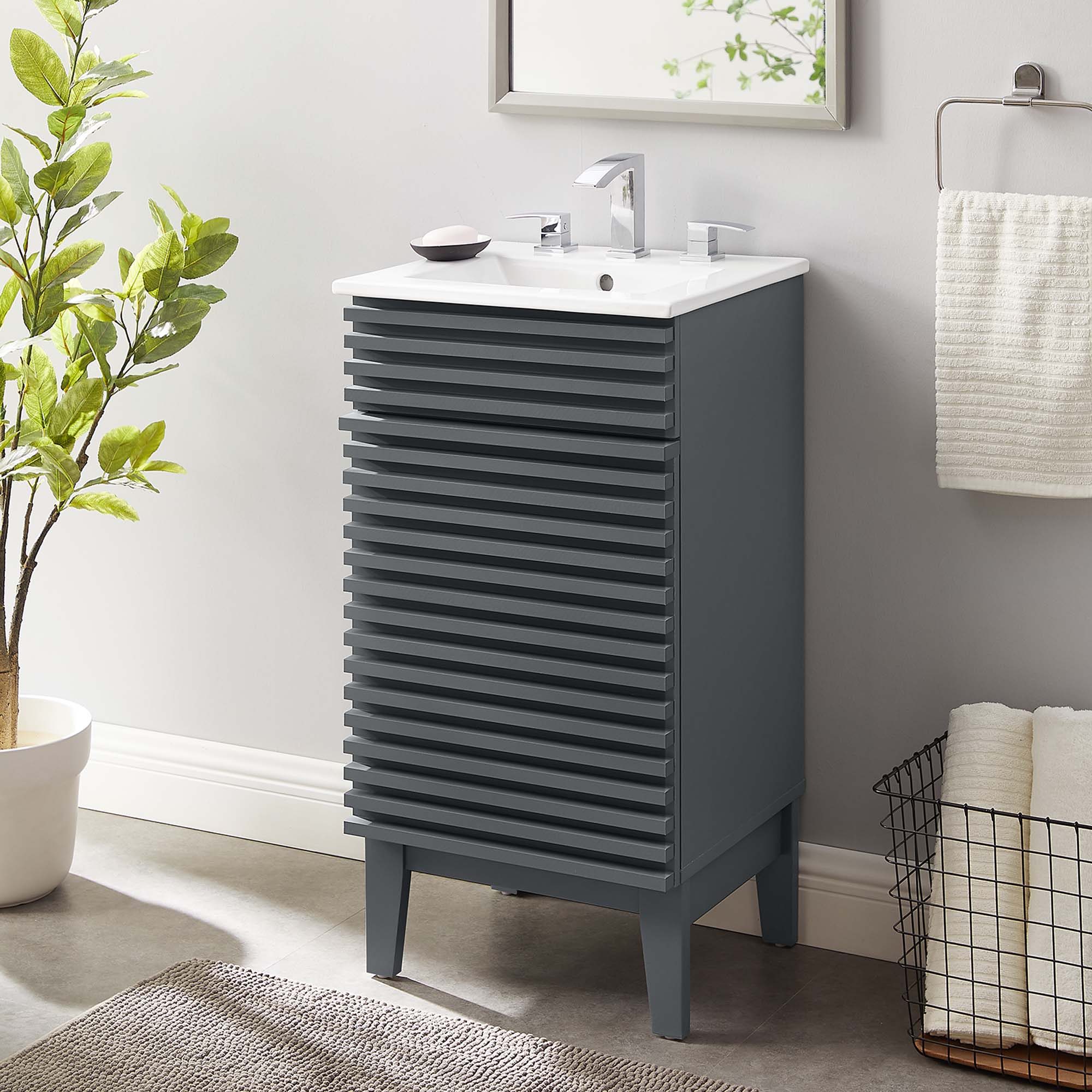 Render 18" and 24" Bathroom Vanities with White Basin Included by Modway