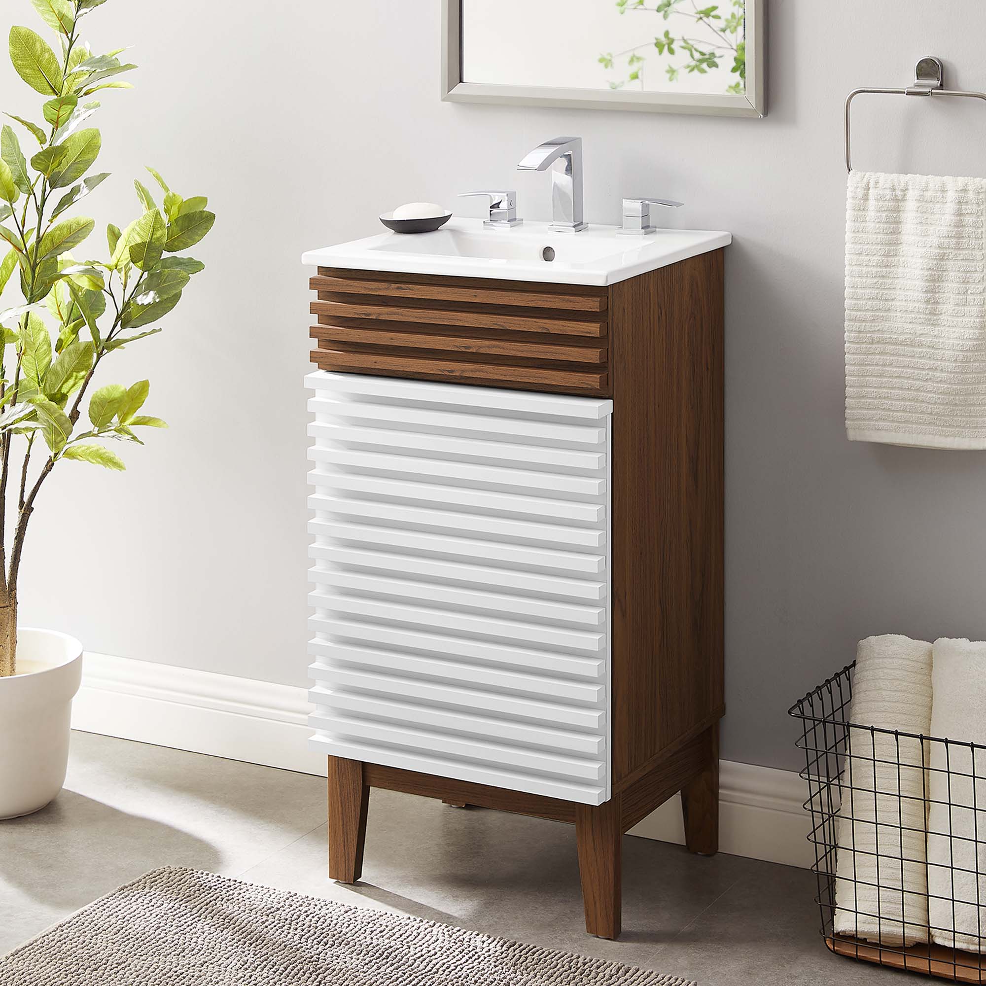 Render 18" and 24" Bathroom Vanities with White Basin Included by Modway