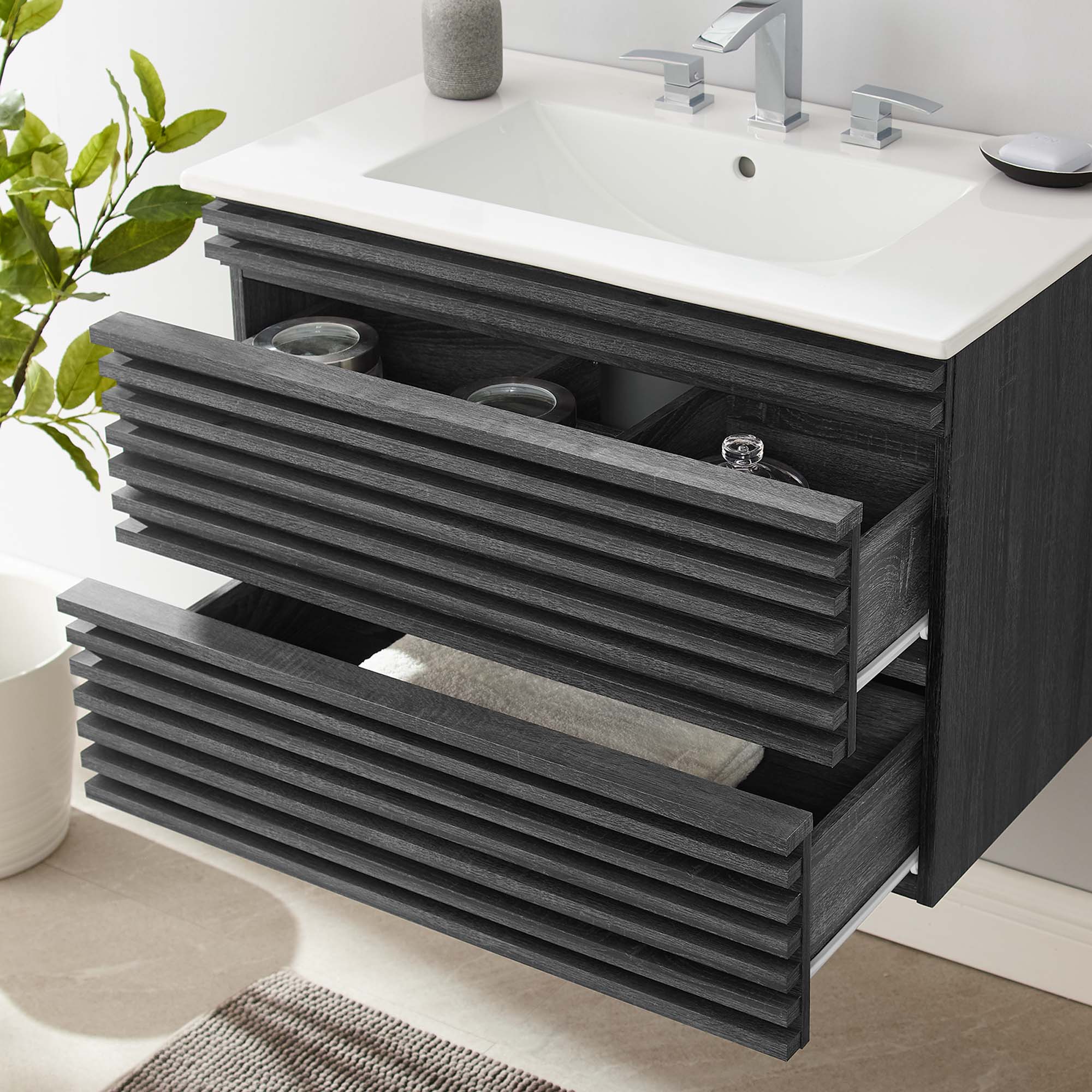 Render Wall-Mount Bathroom Vanity with White Basin Included by Modway