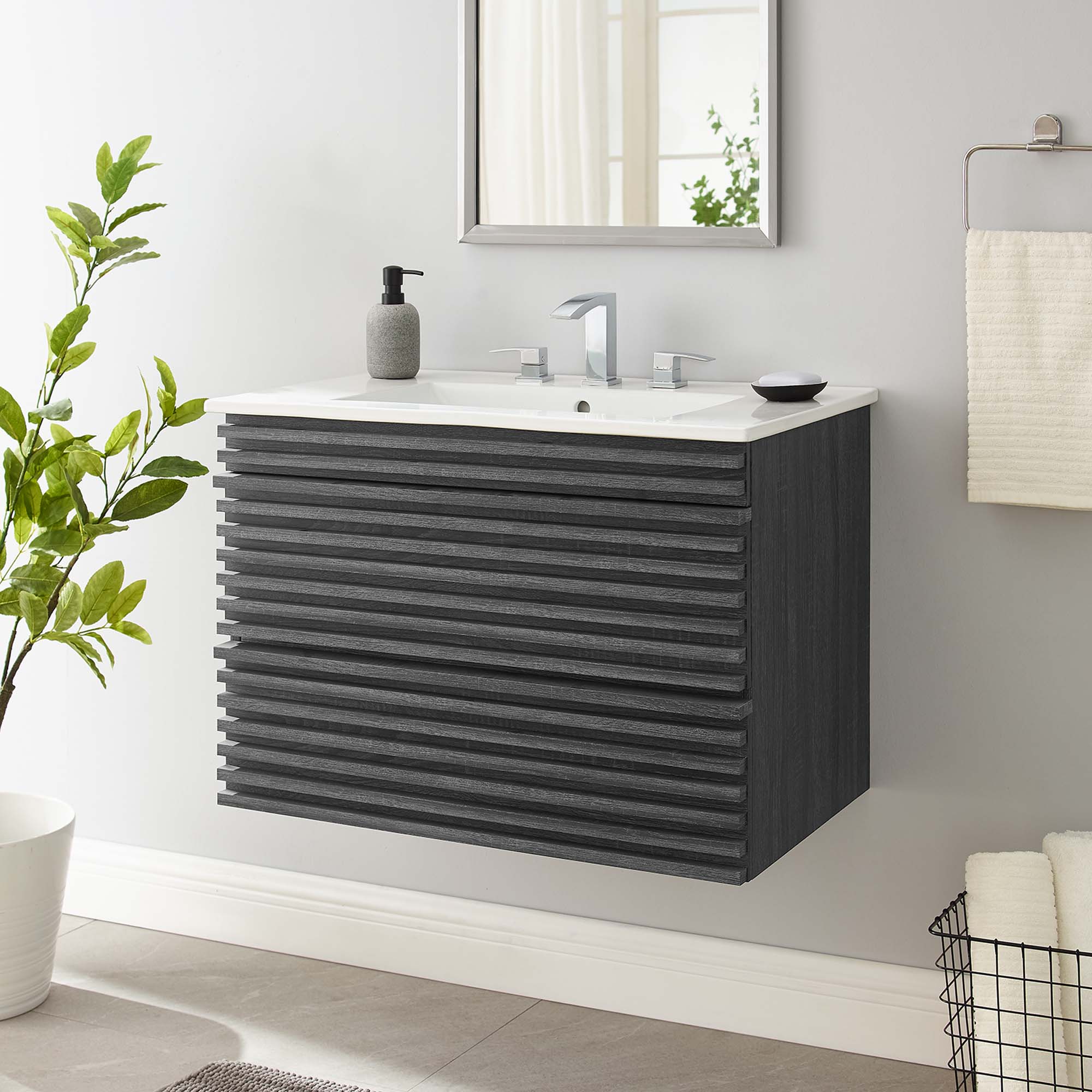 Render Wall-Mount Bathroom Vanity with White Basin Included by Modway