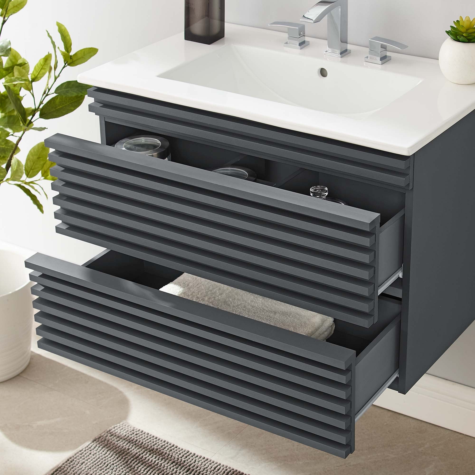 Render Wall-Mount Bathroom Vanity with White Basin Included by Modway
