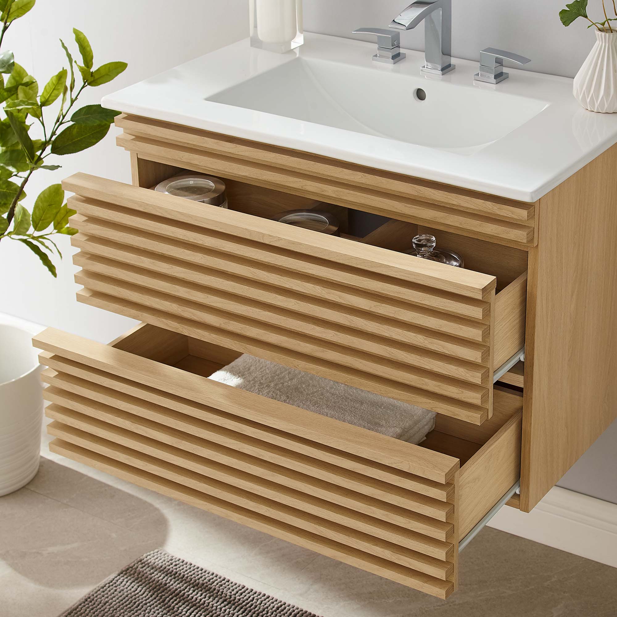Render Wall-Mount Bathroom Vanity with White Basin Included by Modway
