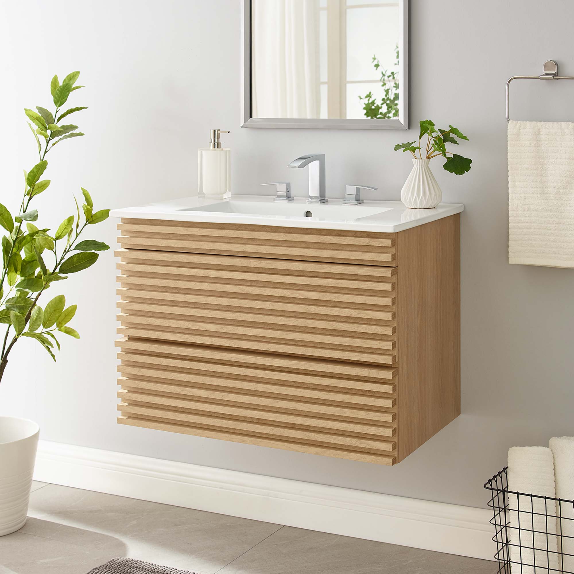 Render Wall-Mount Bathroom Vanity with White Basin Included by Modway