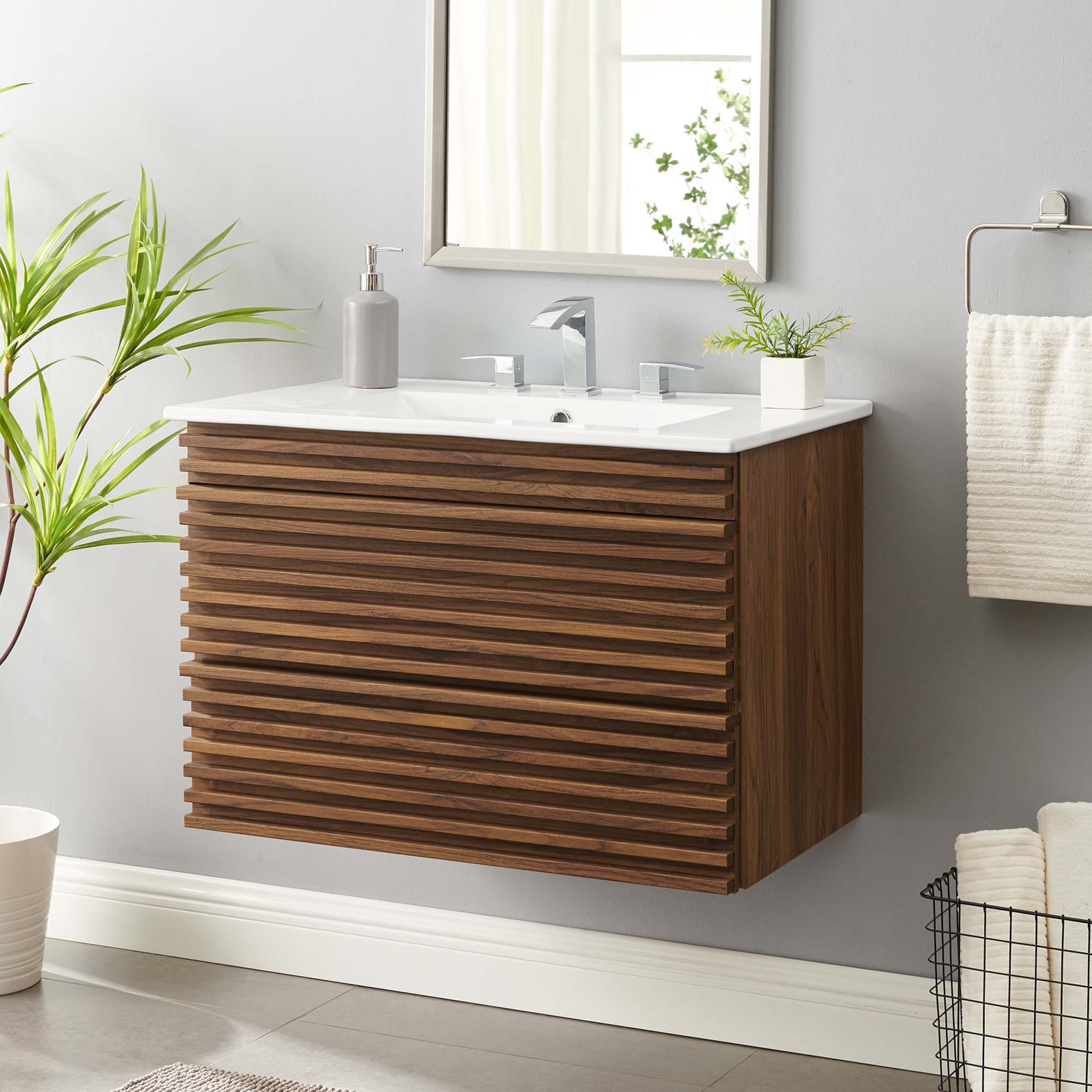 Render Wall-Mount Bathroom Vanity with White Basin Included by Modway