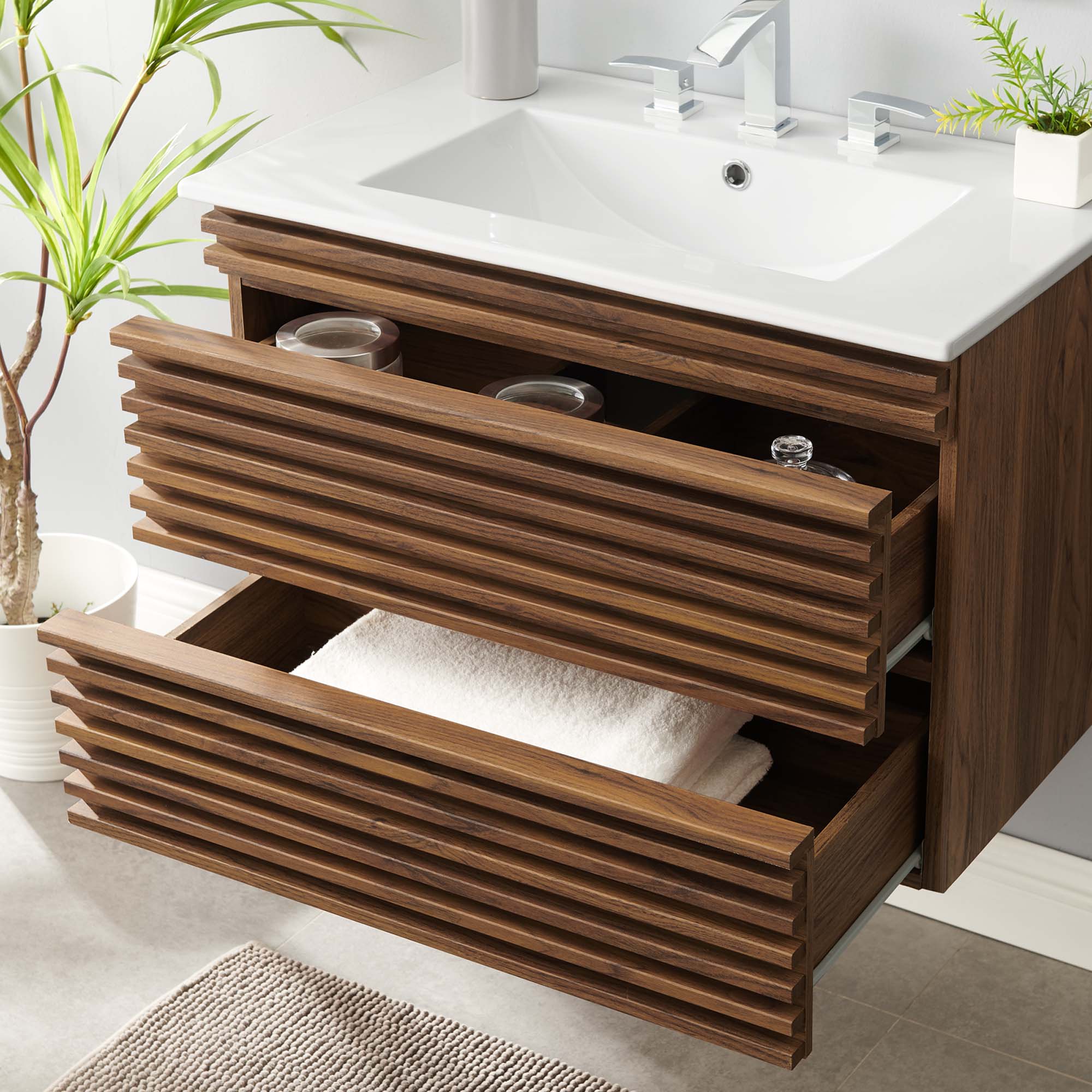 Render Wall-Mount Bathroom Vanity with White Basin Included by Modway