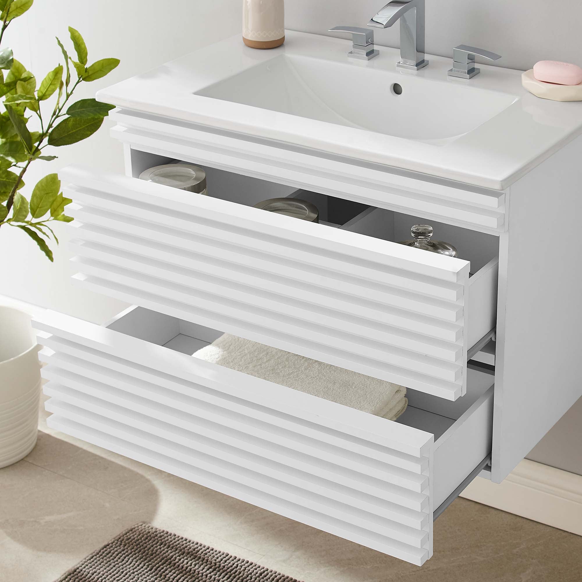 Render Wall-Mount Bathroom Vanity with White Basin Included by Modway
