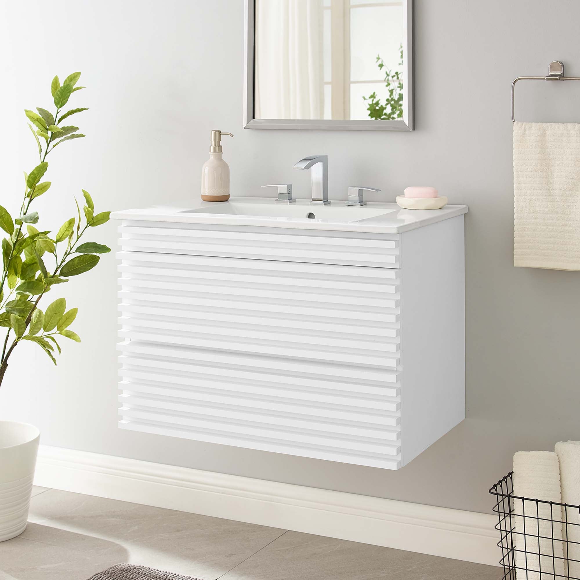 Render Wall-Mount Bathroom Vanity with White Basin Included by Modway