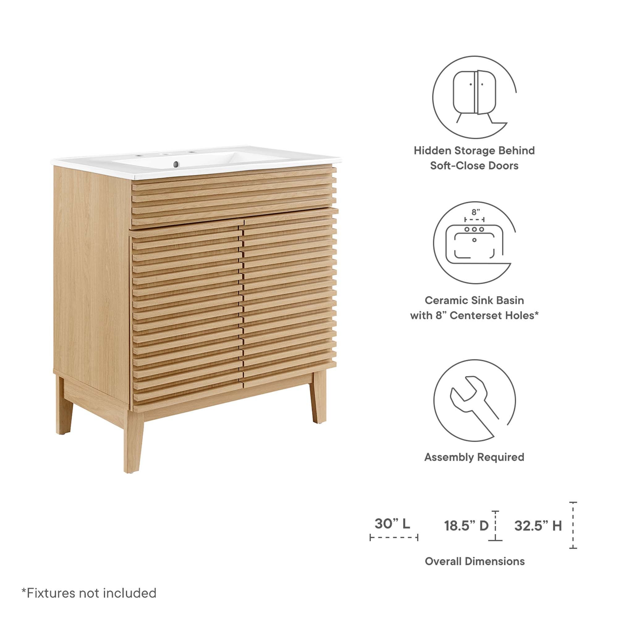 Render 30" and 36" Bathroom Vanities with White Basin Included by Modway