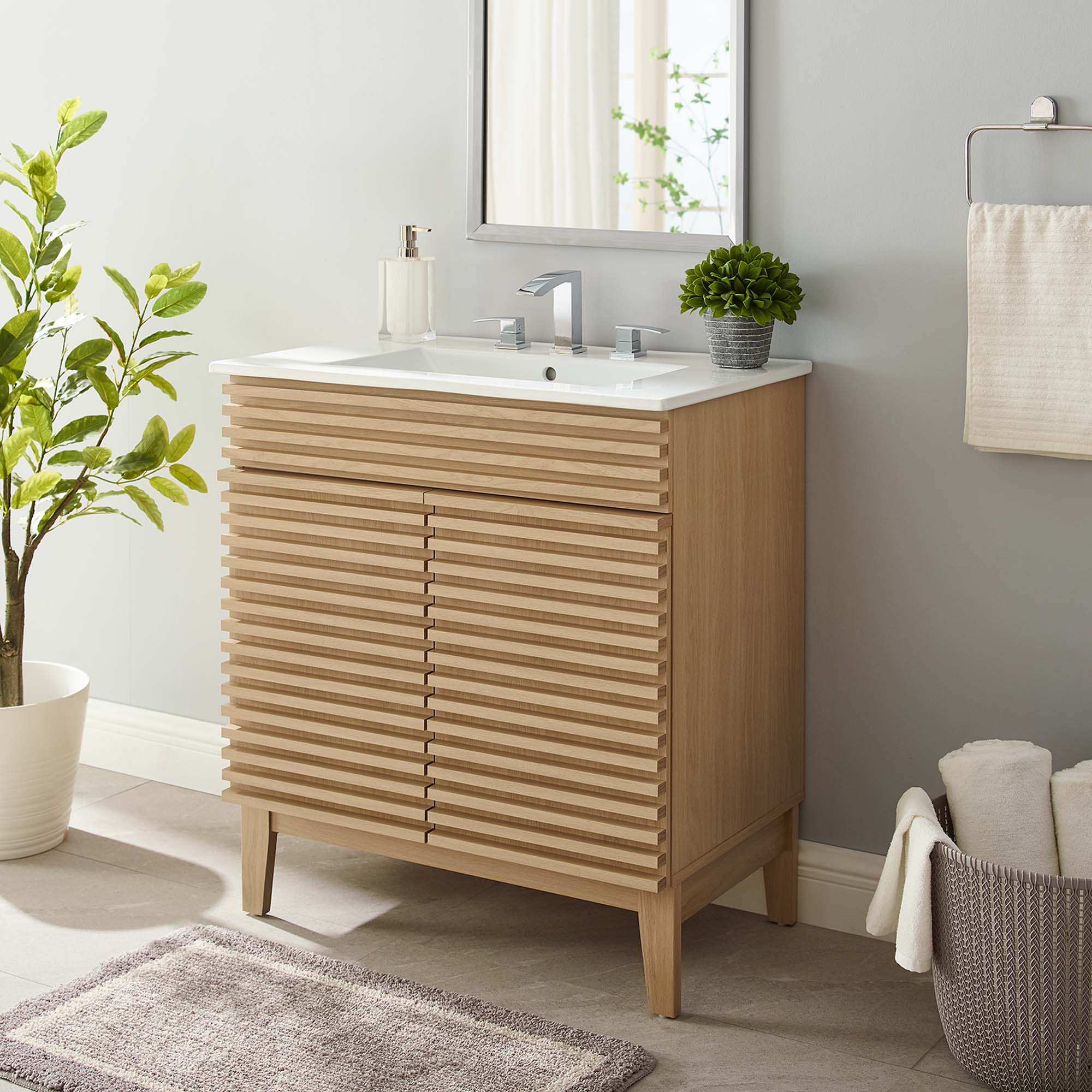 Render 30" and 36" Bathroom Vanities with White Basin Included by Modway