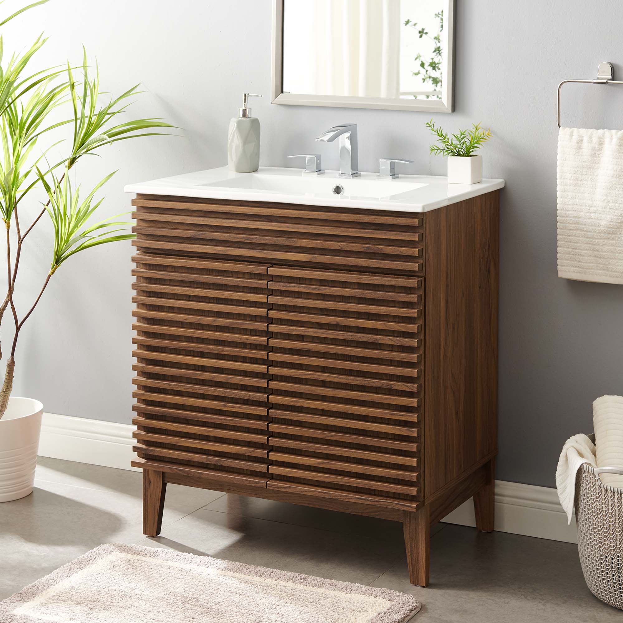 Render 30" and 36" Bathroom Vanities with White Basin Included by Modway