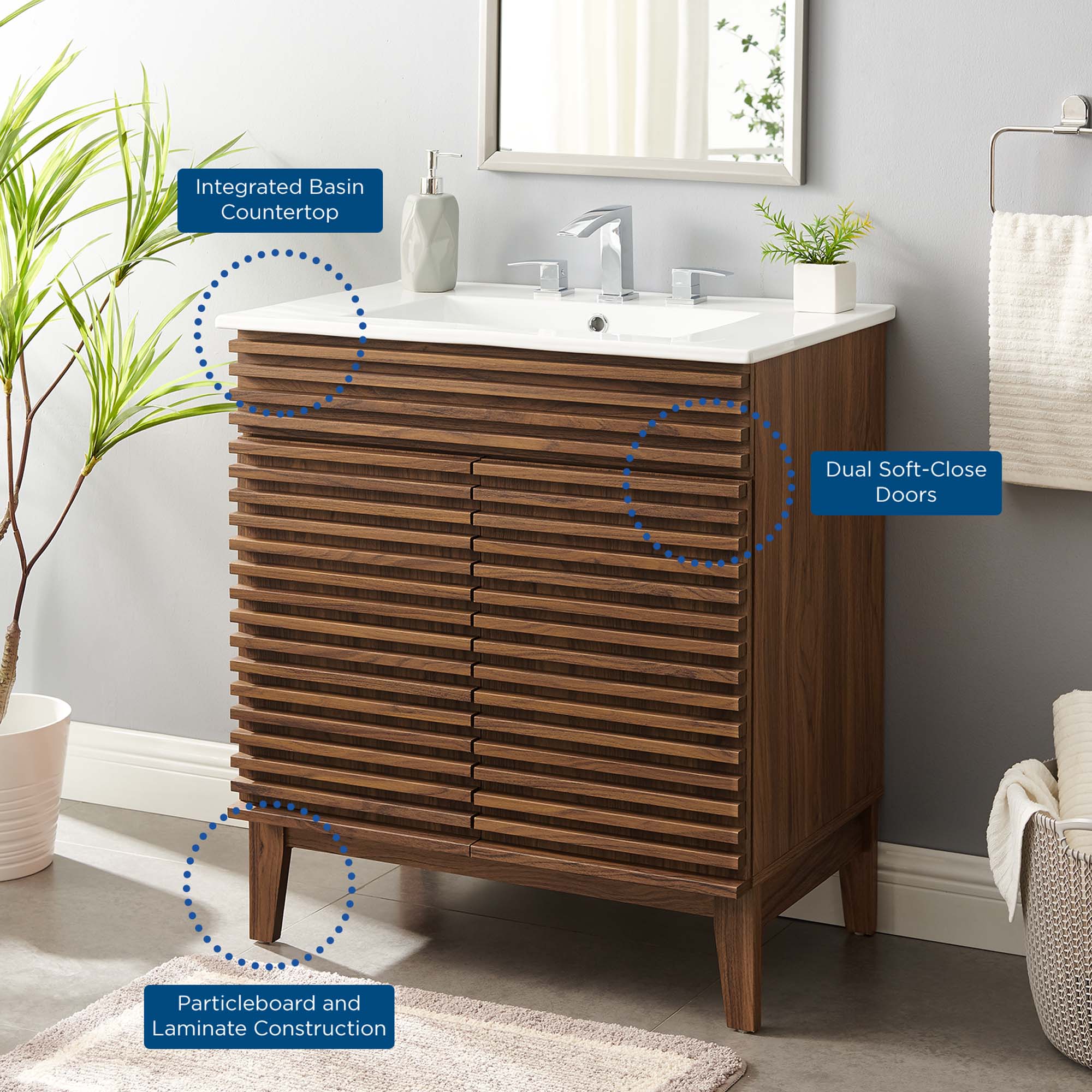 Render 30" and 36" Bathroom Vanities with White Basin Included by Modway