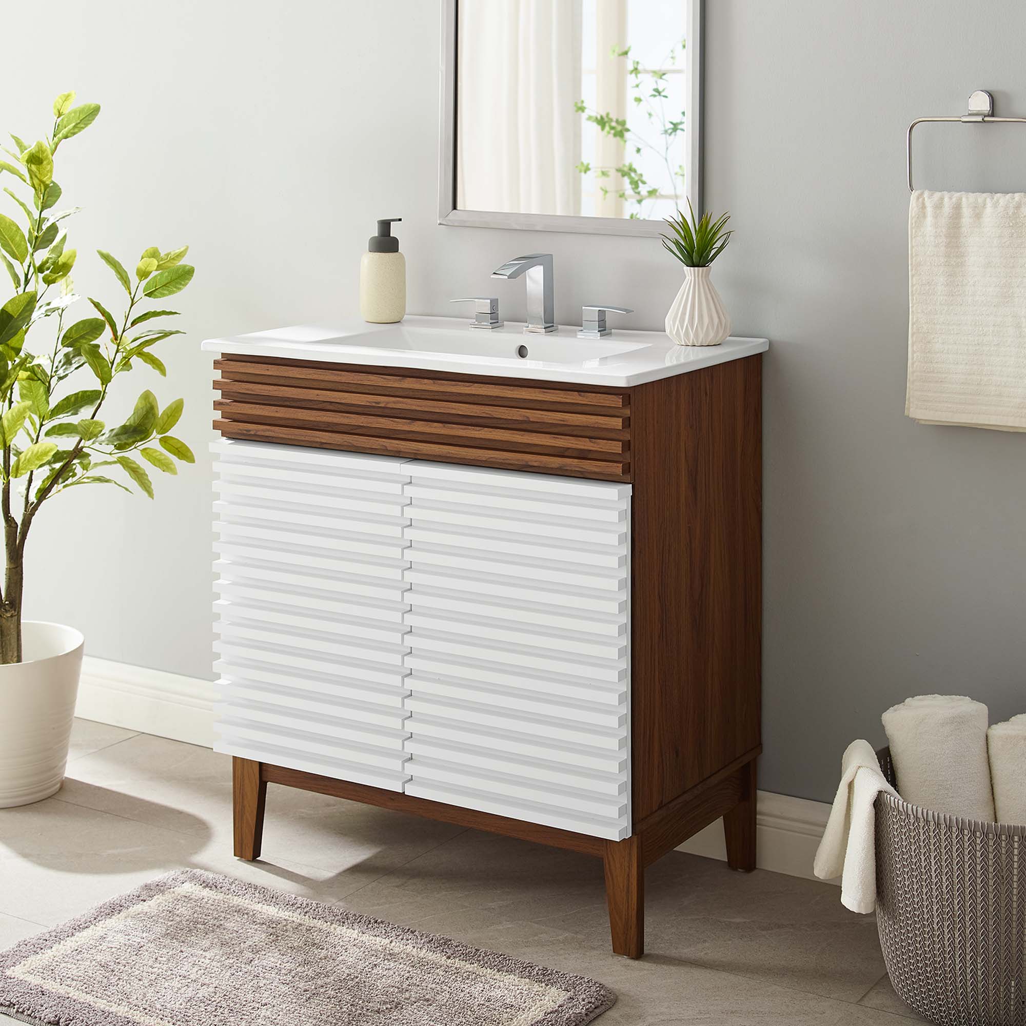Render 30" and 36" Bathroom Vanities with White Basin Included by Modway