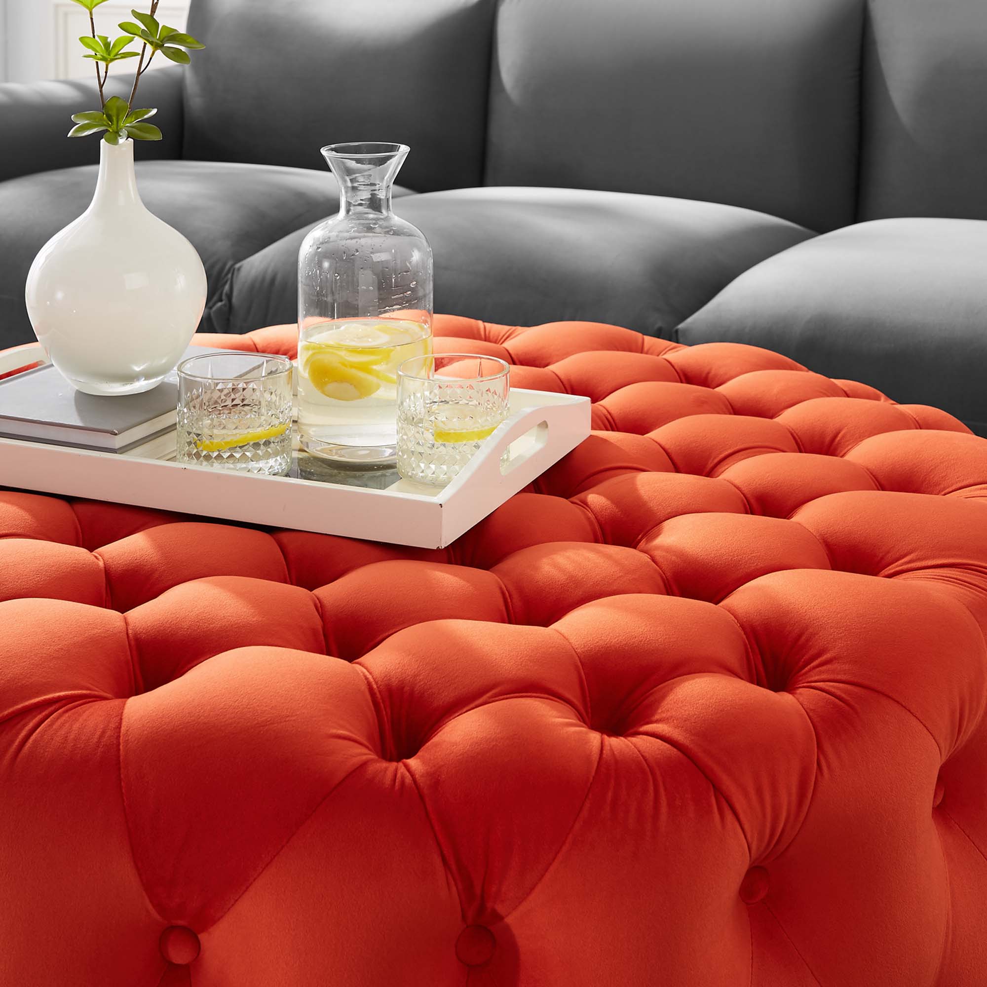 Amour Tufted Button Large Round Performance Velvet Ottoman by Modway