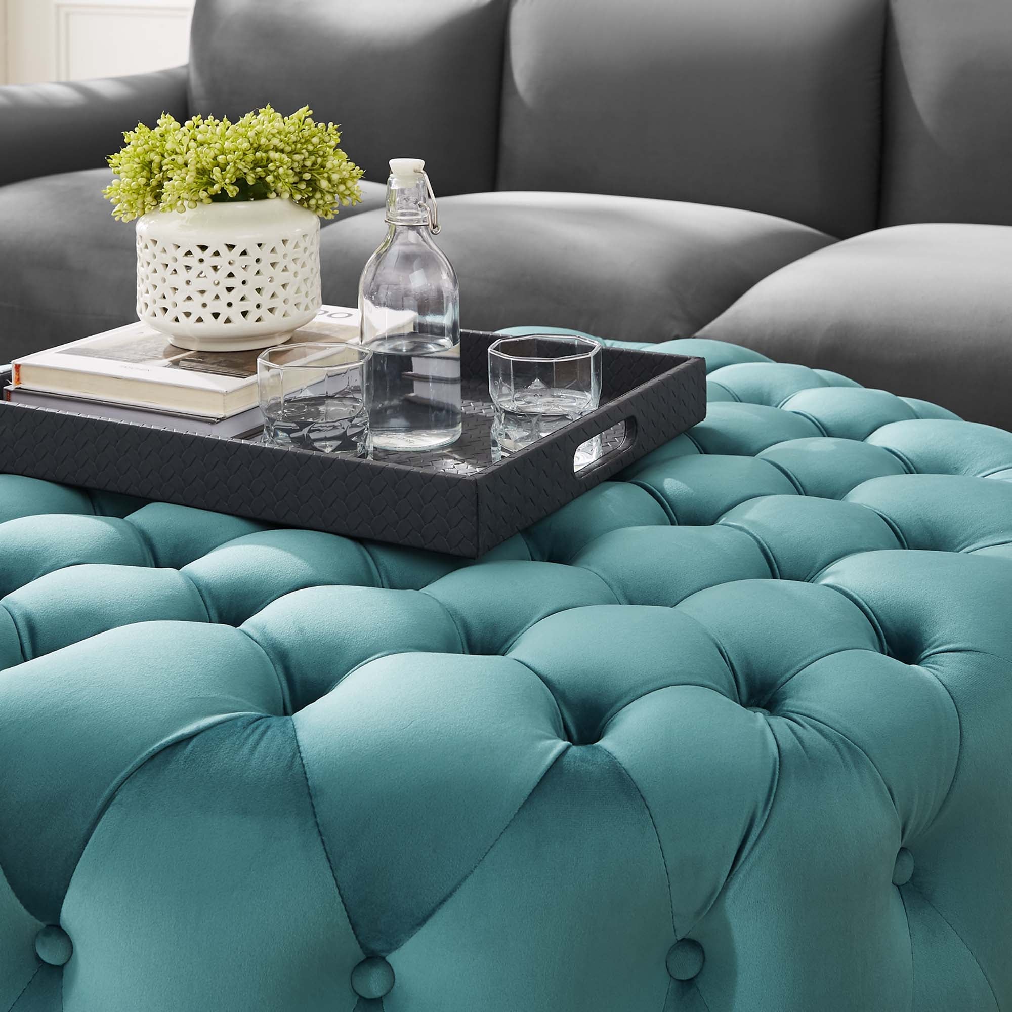 Amour Tufted Button Large Round Performance Velvet Ottoman by Modway