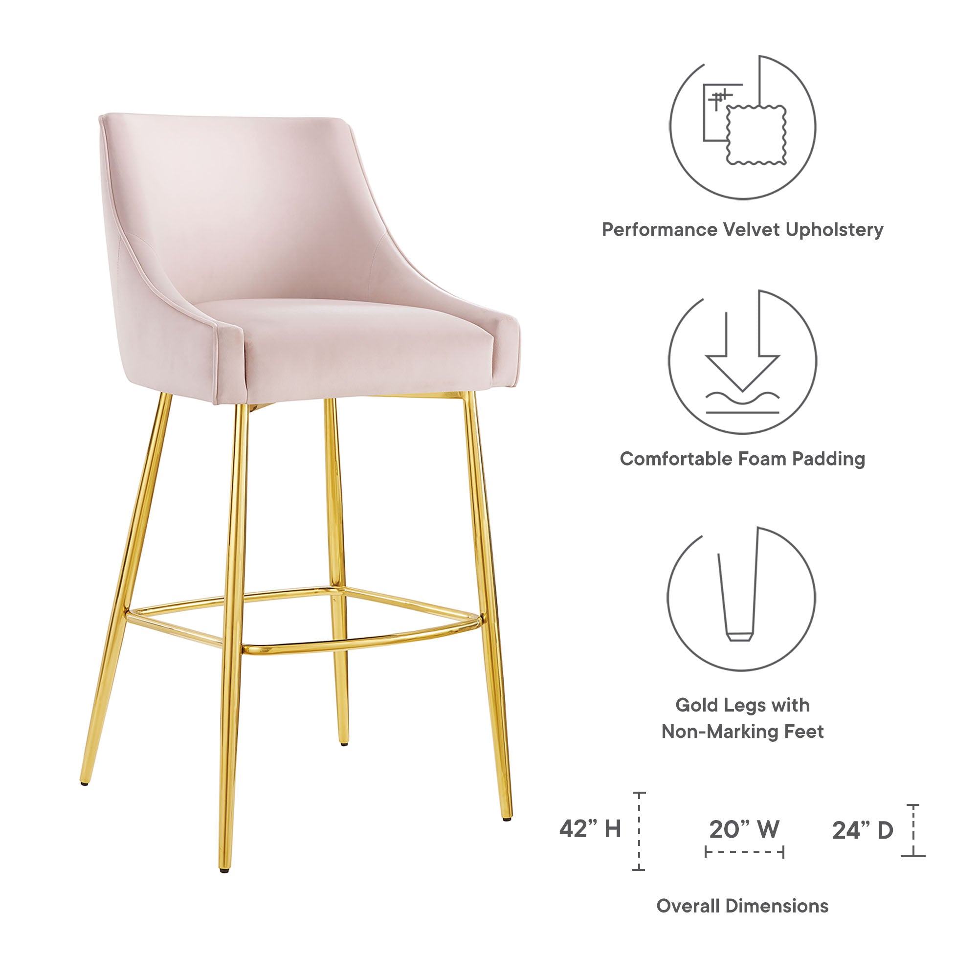 Discern Performance Velvet Bar Stool by Modway